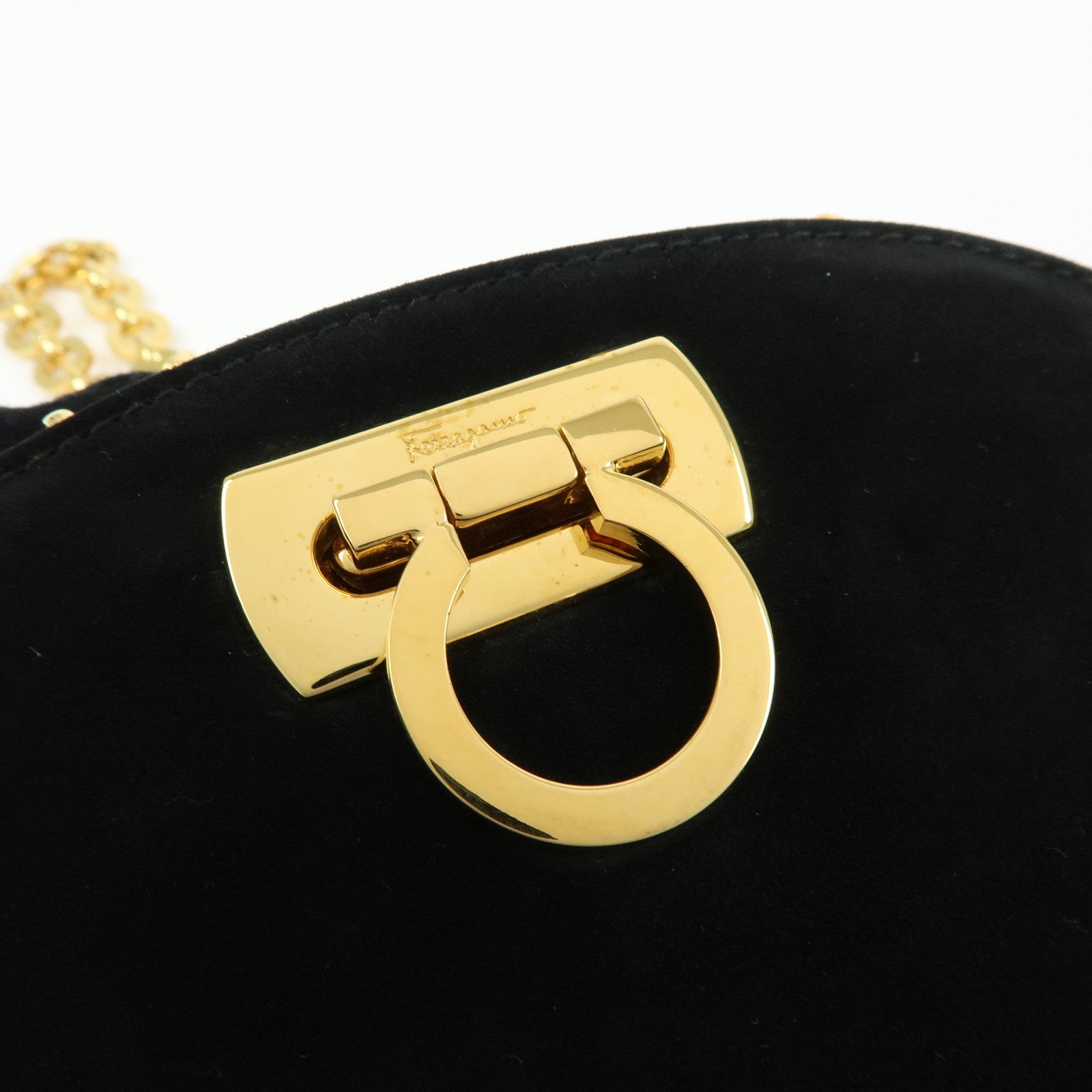 Ferragamo Gancini Suede Leather Chain Shoulder Crossbody Bag Black