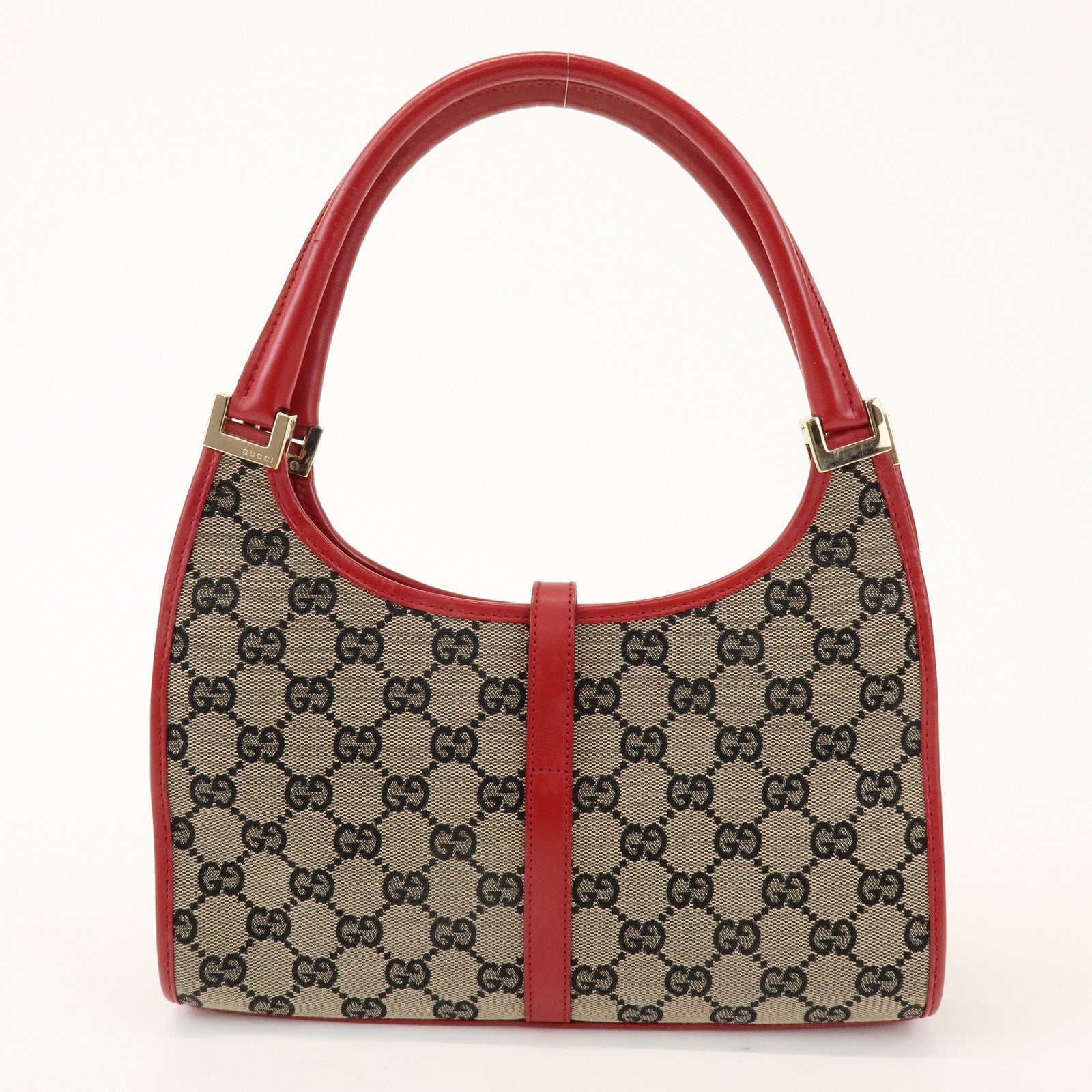 GUCCI Jackie GG Canvas Leather Shoulder Bag Beige Red 002.1068