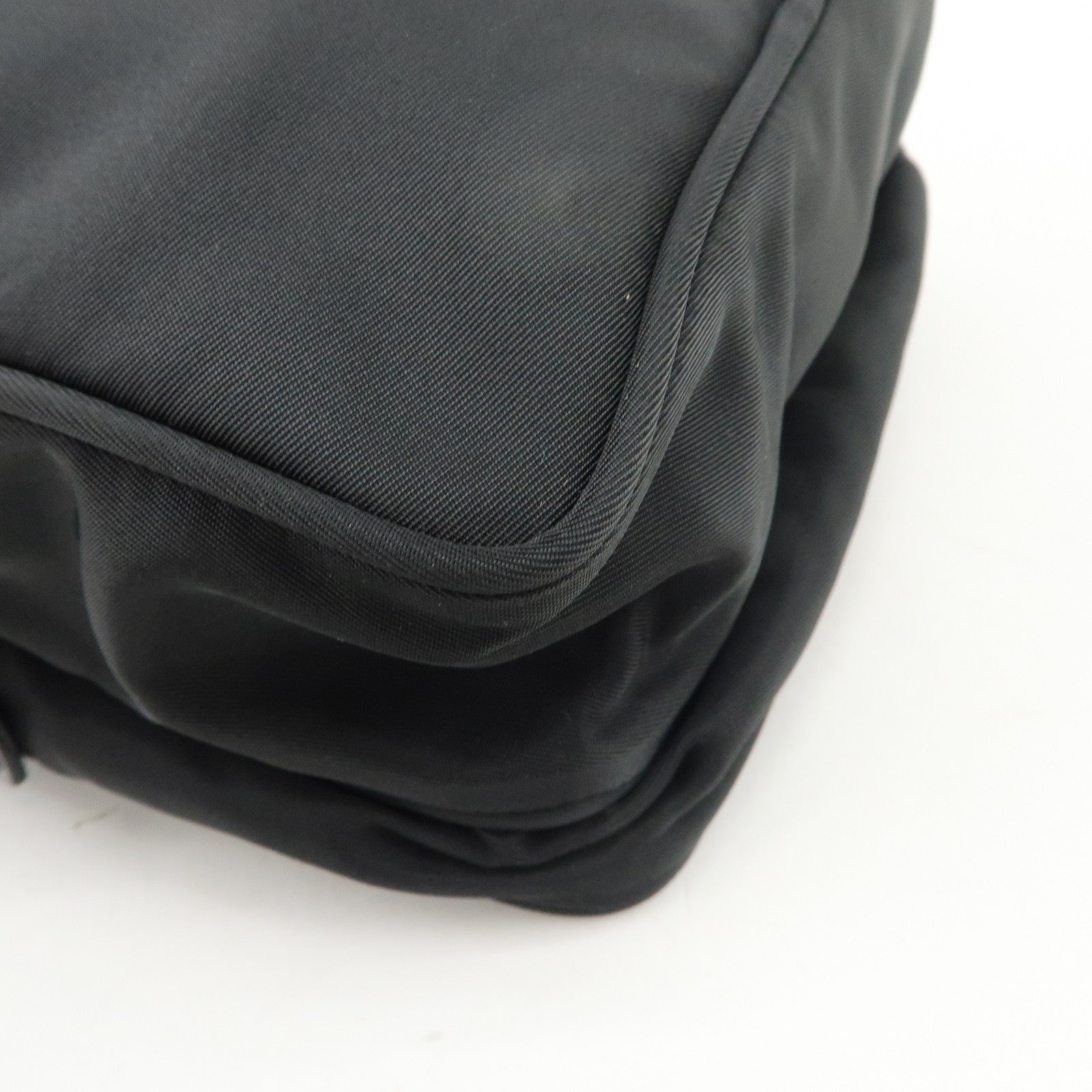 PRADA Triangle Logo Leather Nylon Shoulder Bag Black BT0169