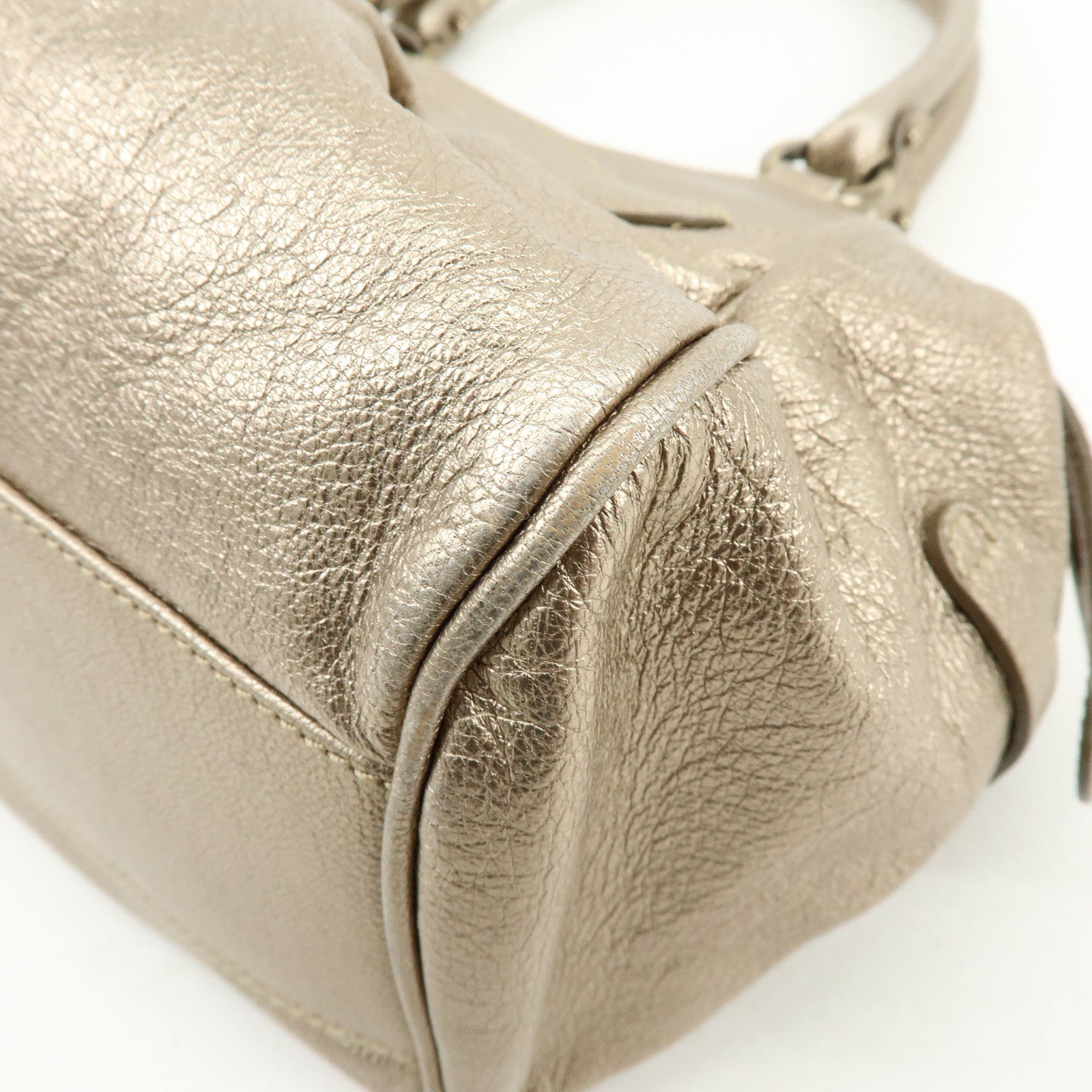 Ferragamo Gancini Leather Shoulder Bag Hand Bag Champagne Gold