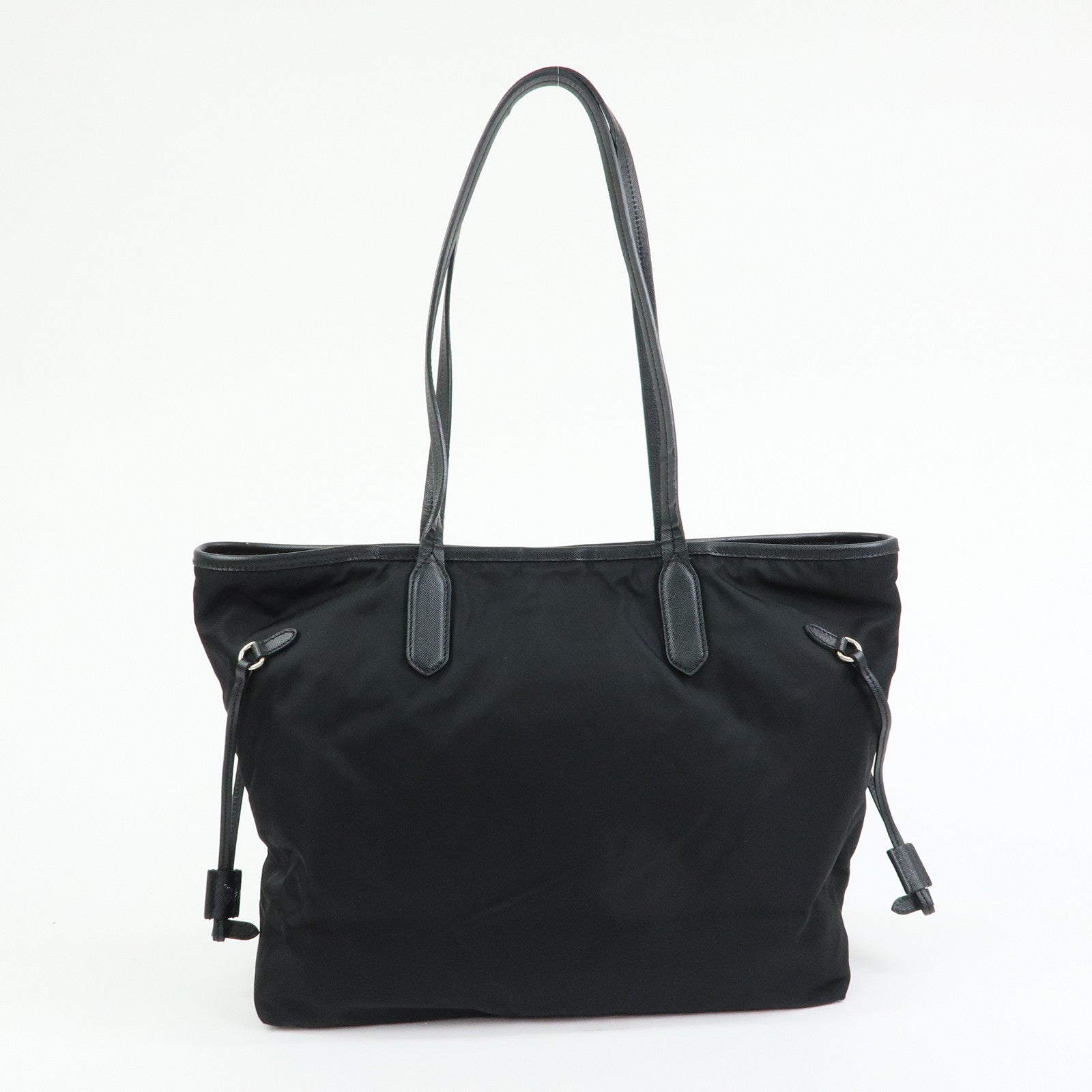 PRADA Logo Nylon Leather Tote Bag Shoulder Bag Hand Bag Black