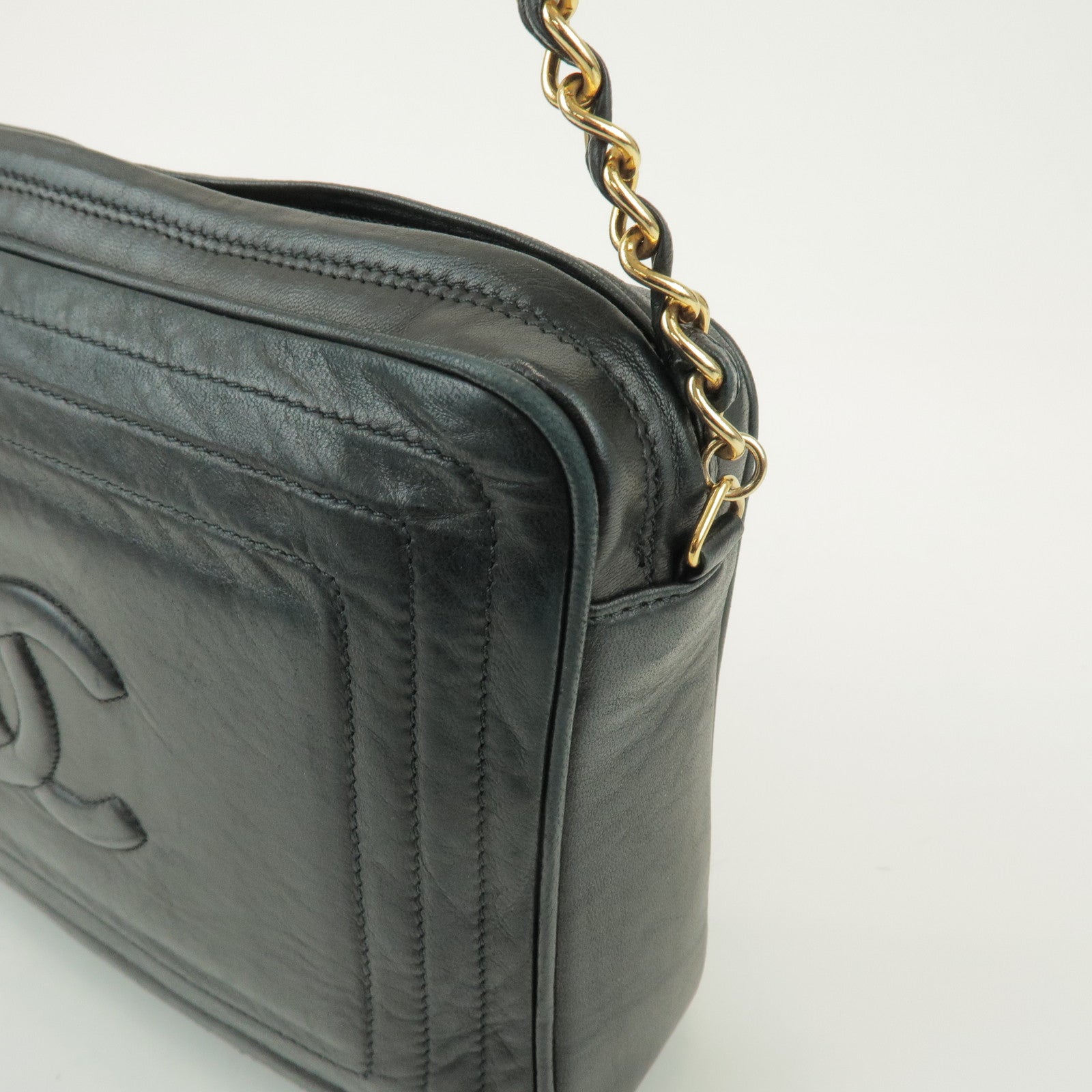 CHANEL COCO Mark Lamb Skin Chain Shoulder Bag Tassel Charm Black