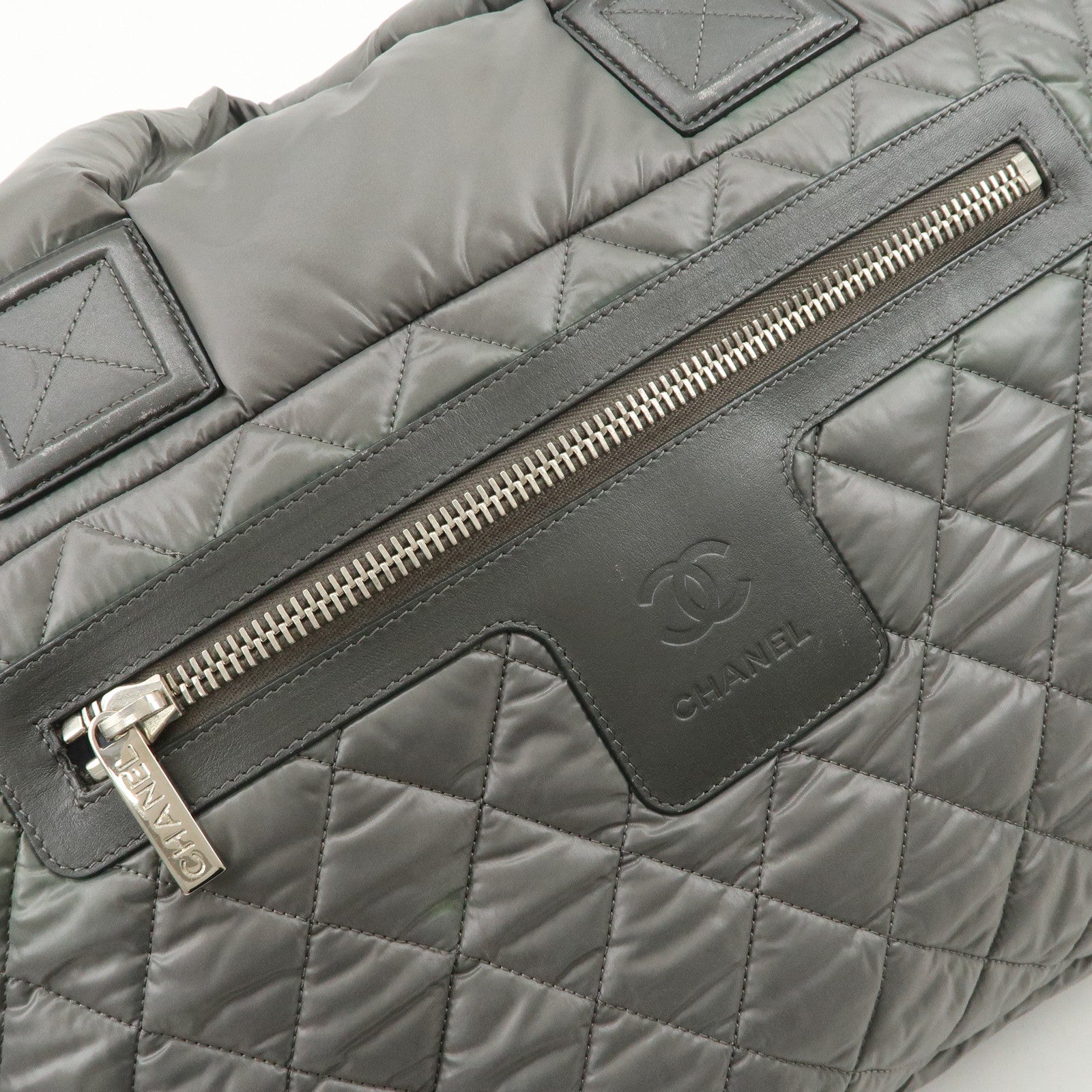 CHANEL COCO Cocoon Nylon Leather Medium Tote Bag Hand Bag A48611