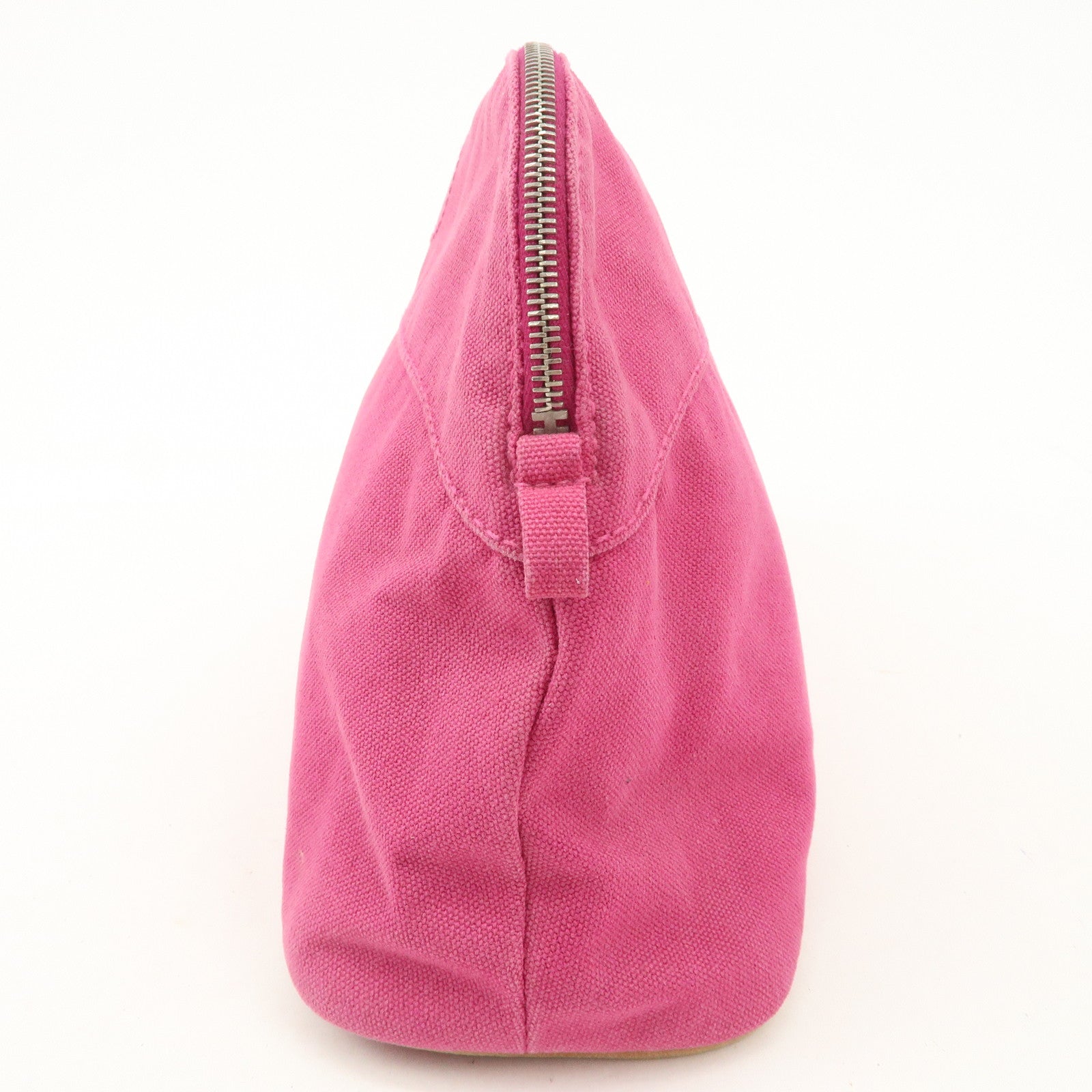 HERMES Leather Canvas Bolide Pouch Cosmetic Pouch MM Pink Used