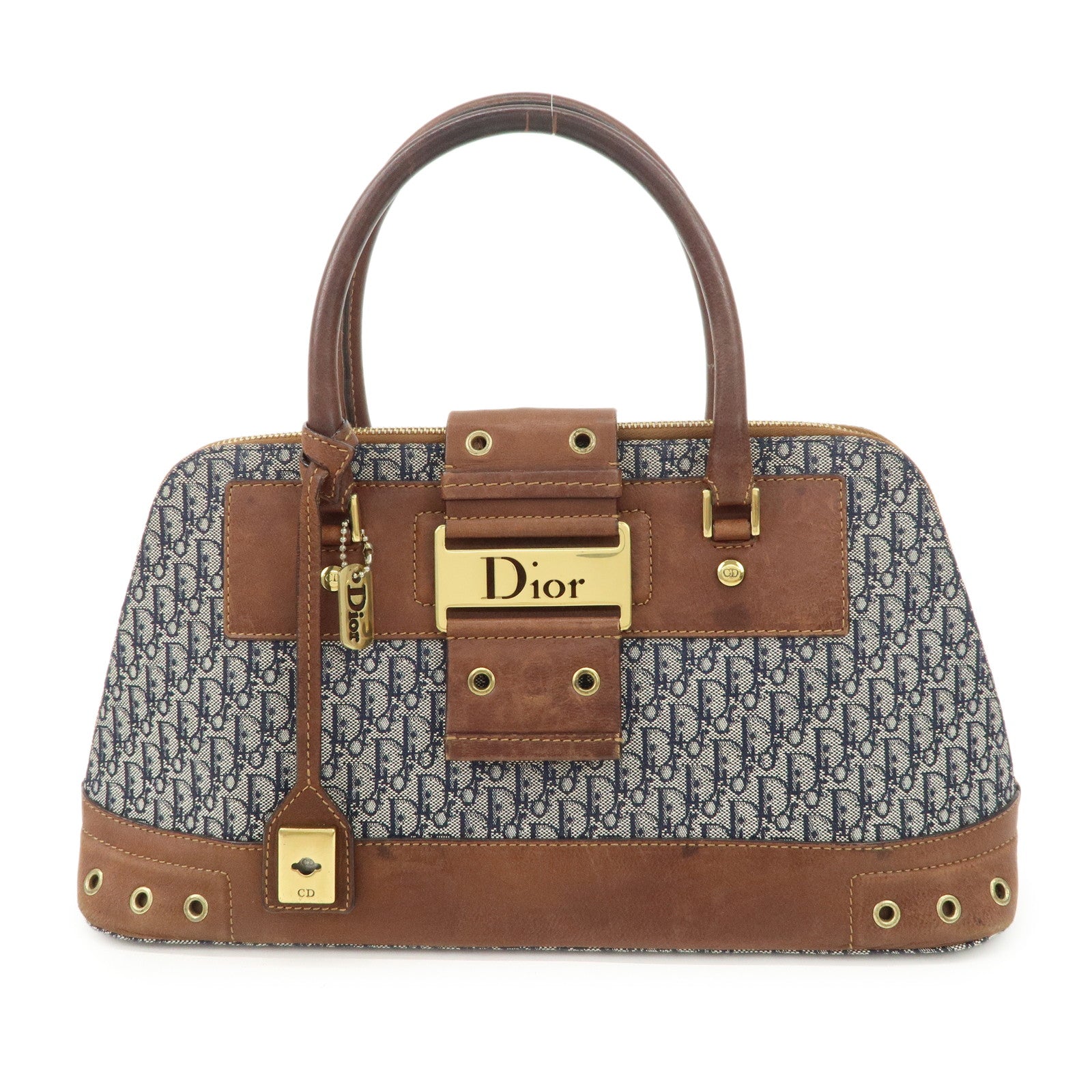 Christian Dior Street Chic Trotter Canvas Leather Hand Bag Brown