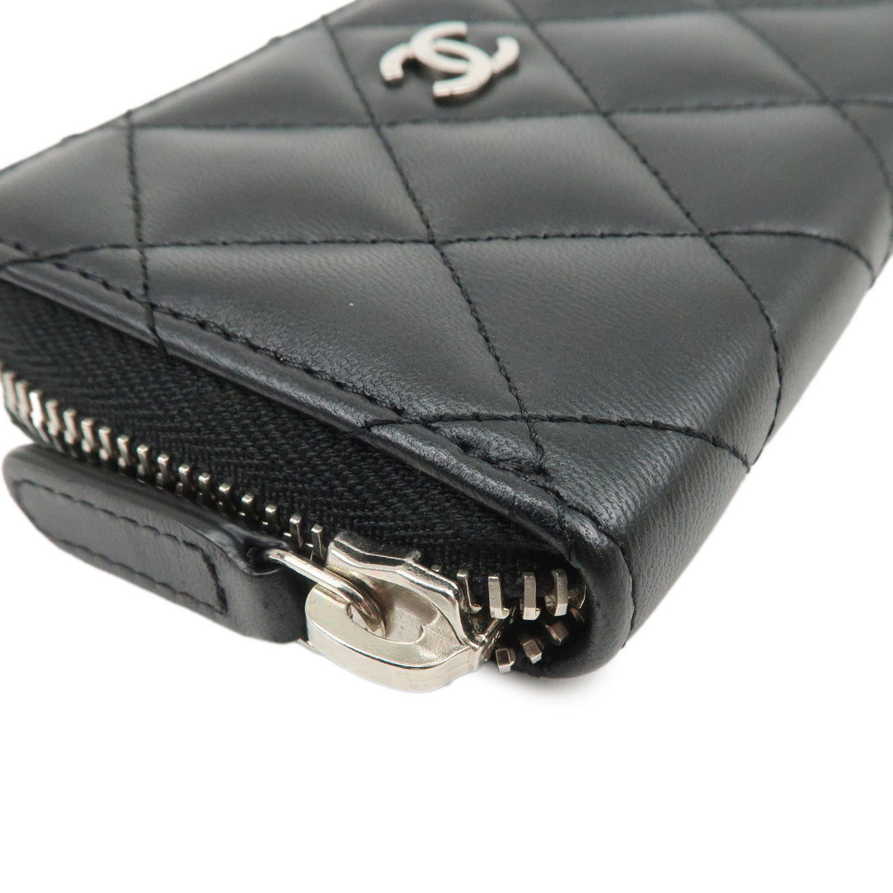 CHANEL COCO Mark Matelasse Lamb Skin Coin Case Coin Holder Black