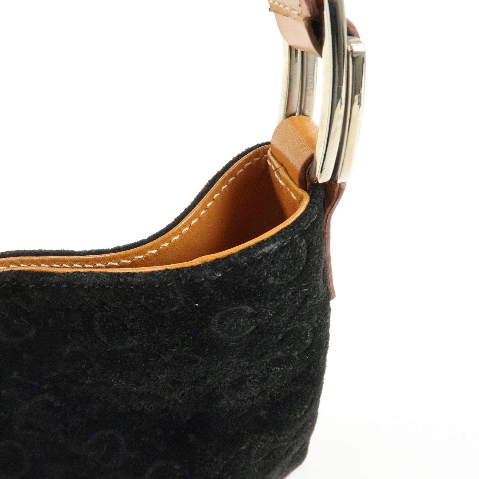 CELINE C Macadam Suede Leather Shoulder Bag Black Brown