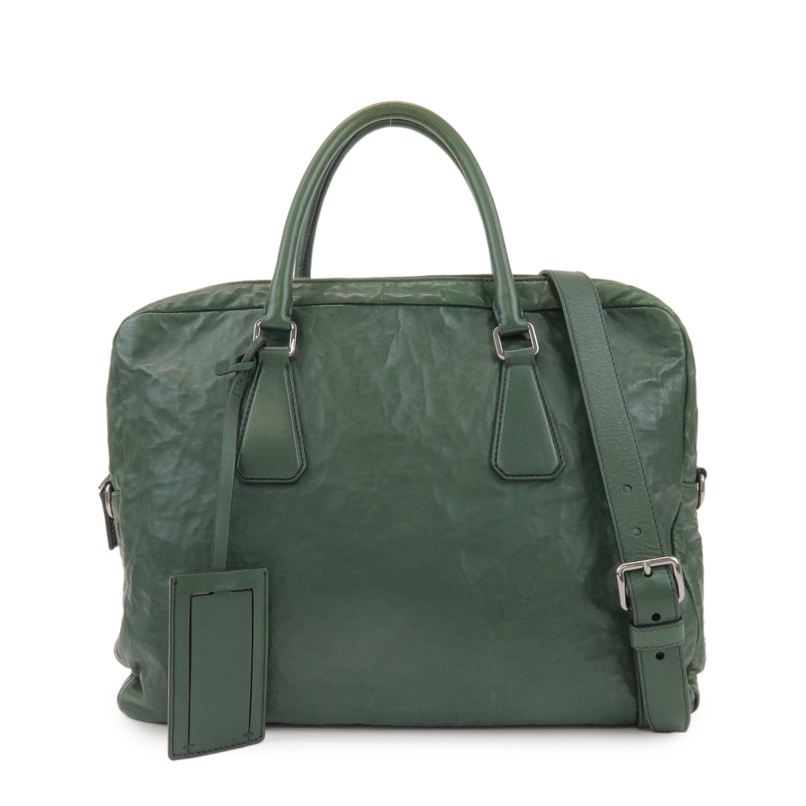 PRADA Triangle Logo 2Way Leather Hand Bag Shoulder Bag Green
