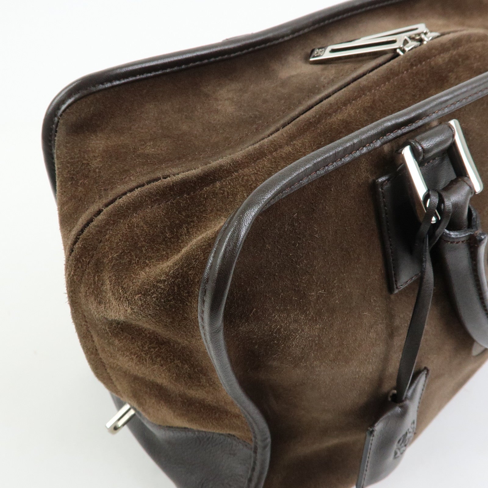 LOEWE Anagram Amazona36 Suede Leather Hand Bag Boston Bag Brown