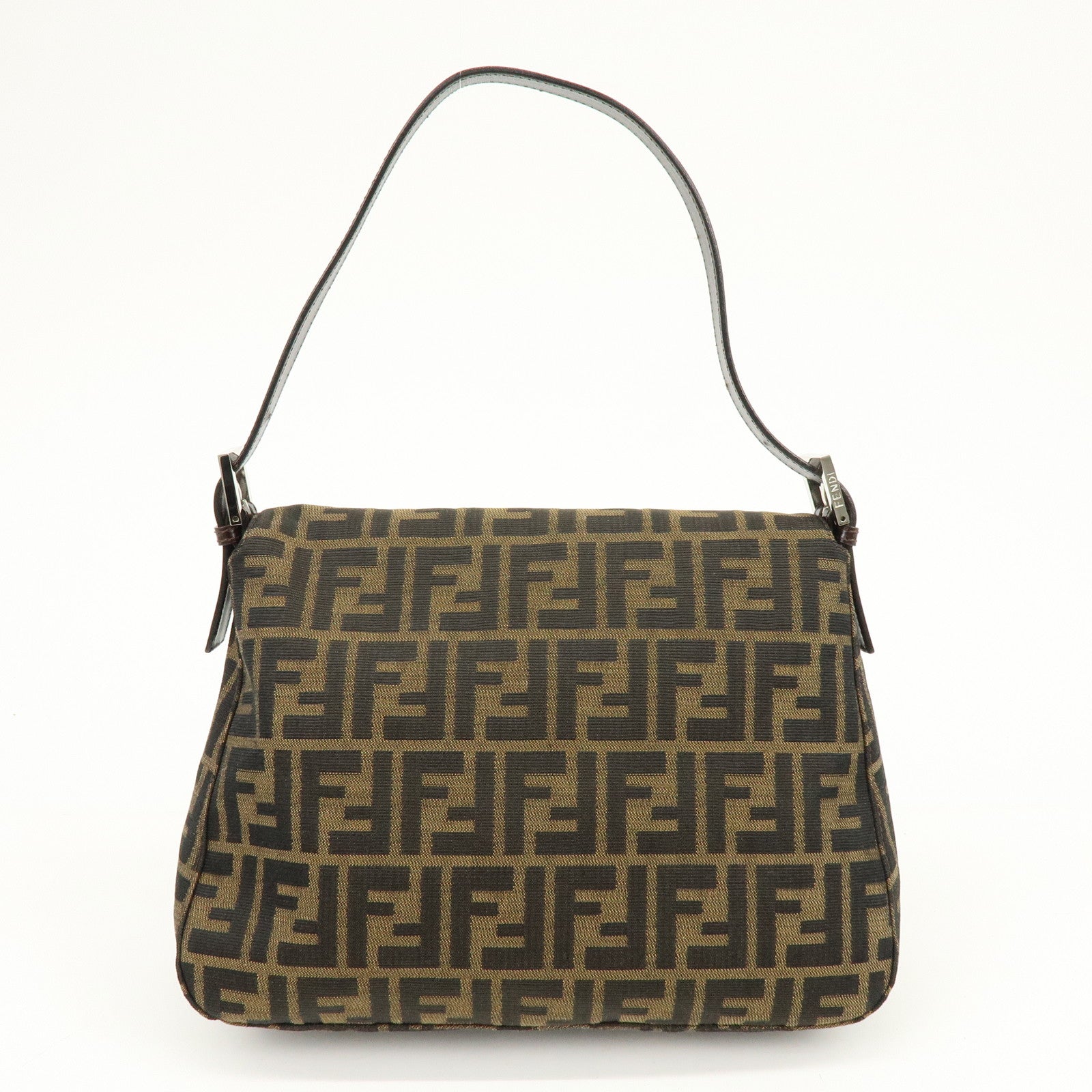 FENDI Mamma Baguette Zucca Canvas Leather Shoulder Hand Bag 26325