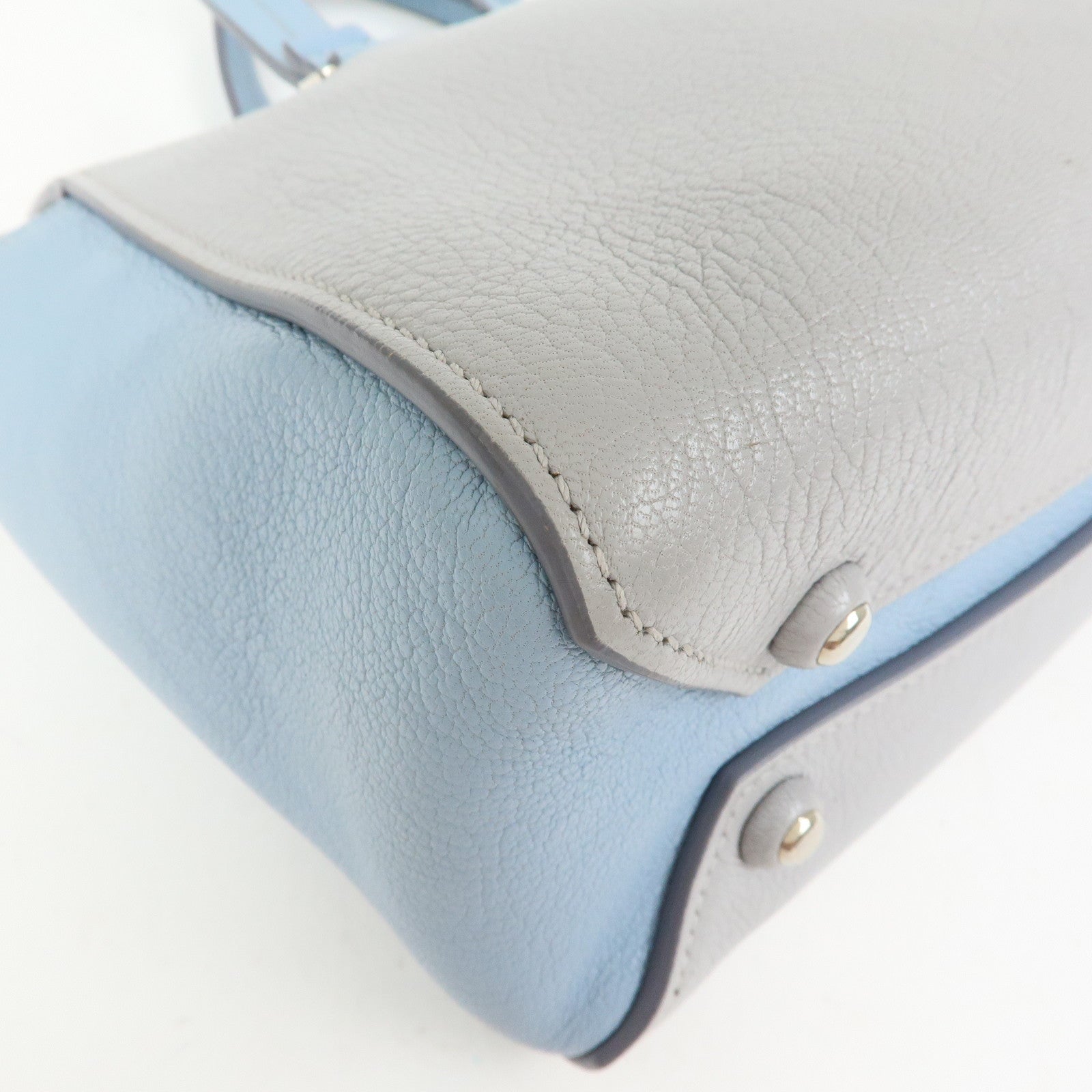 MIU MIU Madras Leather 2Way Bag Hand Bag Gray Light Blue 5BB006