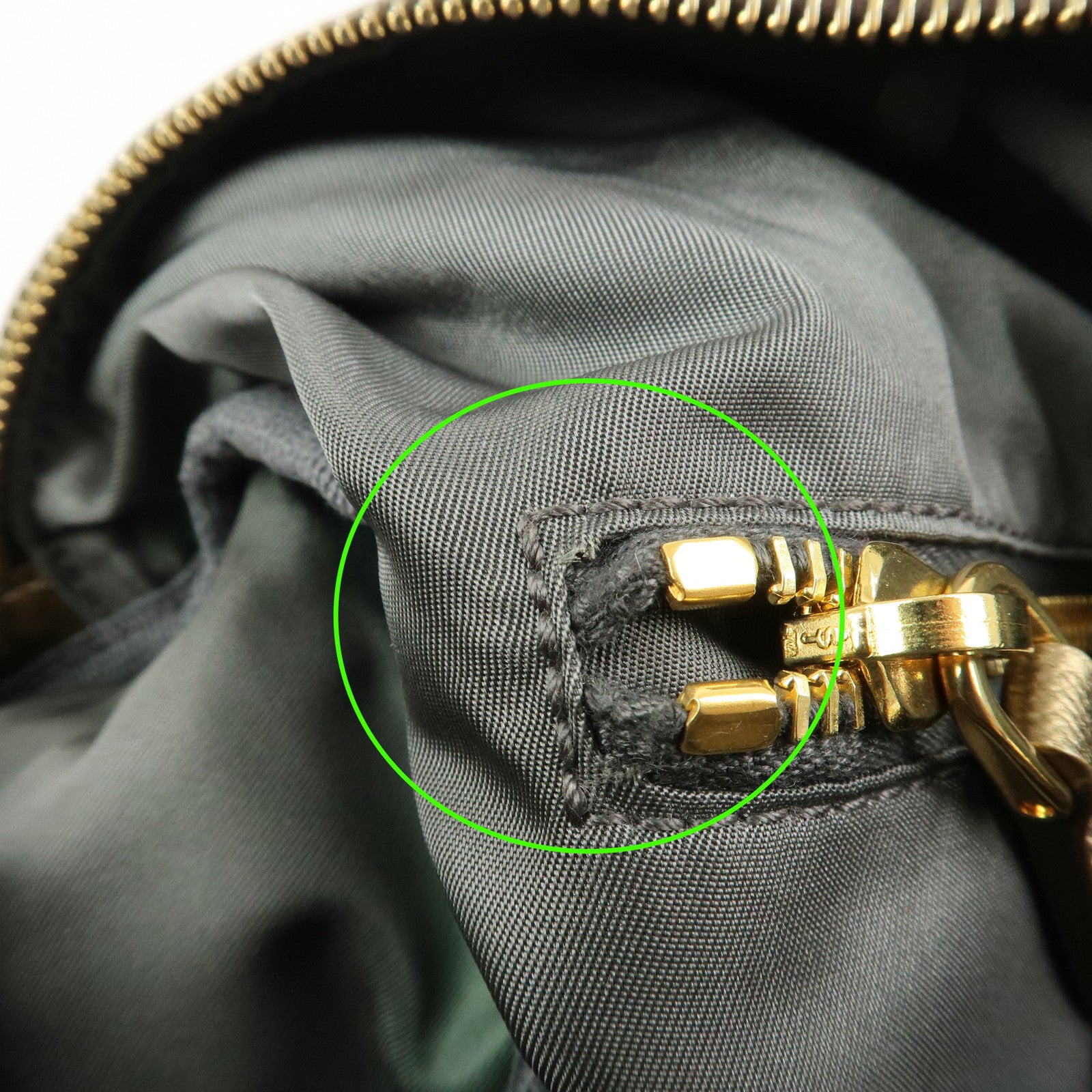 PRADA Logo Nylon Leather Boston Bag Shoulder Bag Gray Gold BL0567