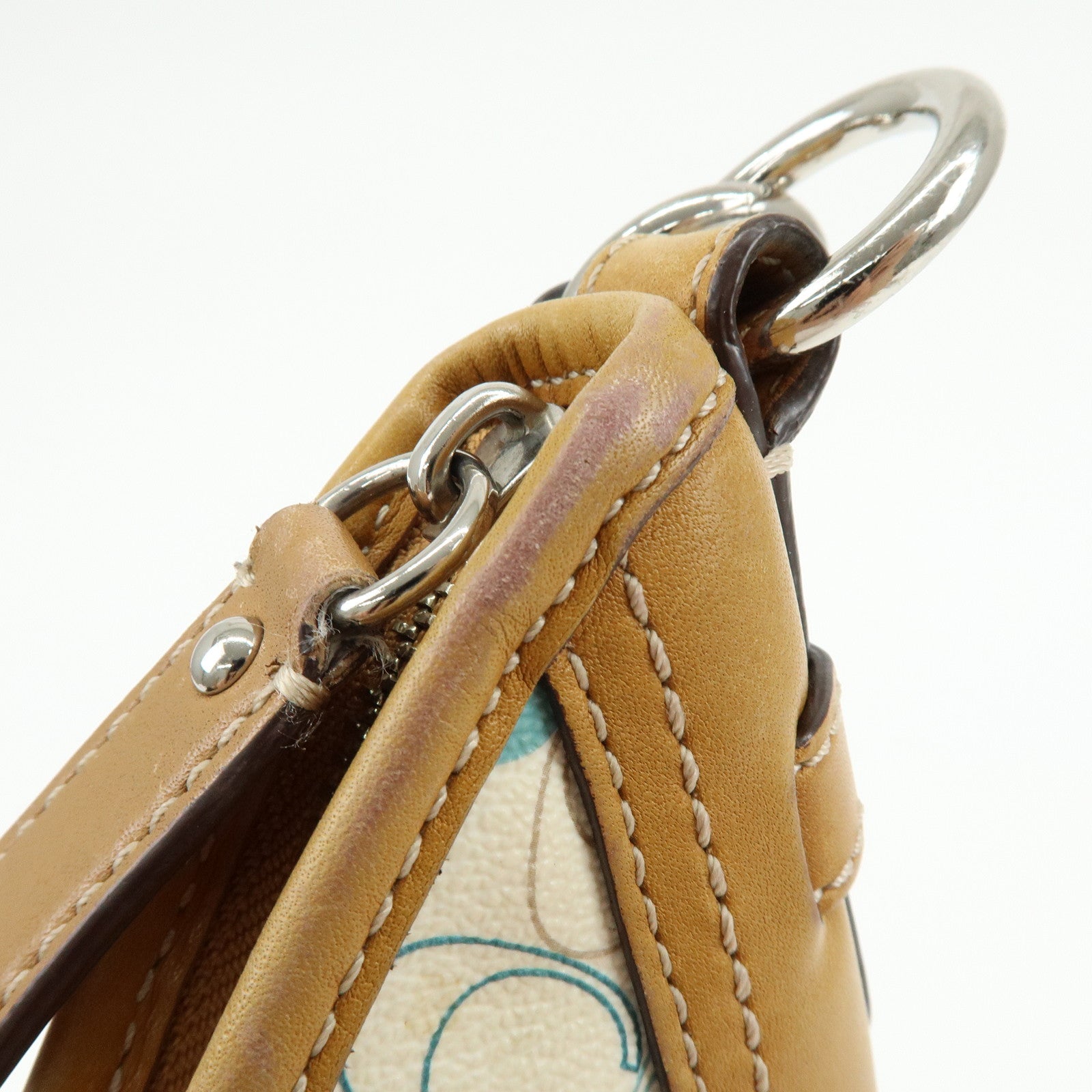 COACH Signature PVC Leather Shoulder Bag Hand Bag White Green