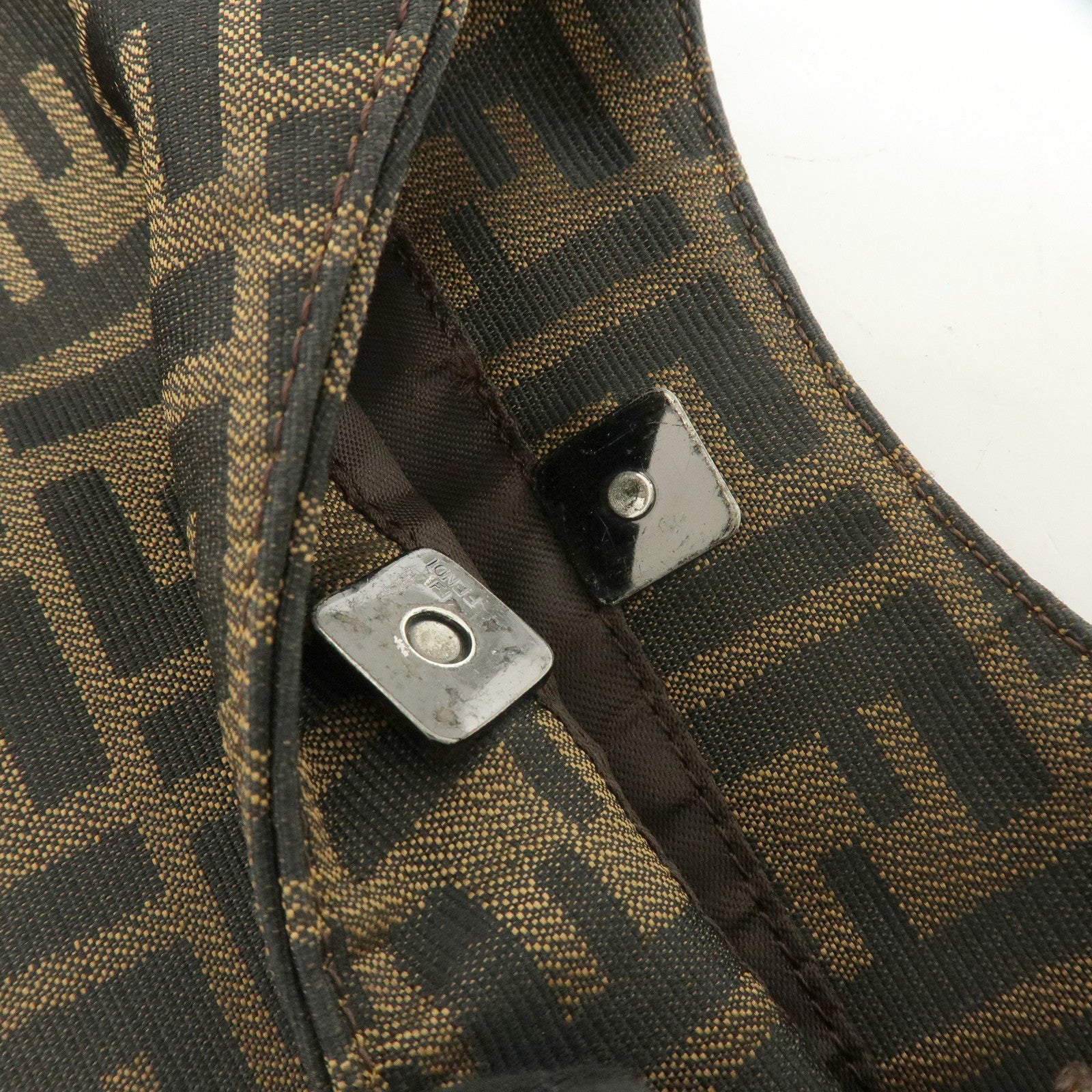 FENDI Zucca Canvas Leather Hand Bag Shoulder Bag Brown Black