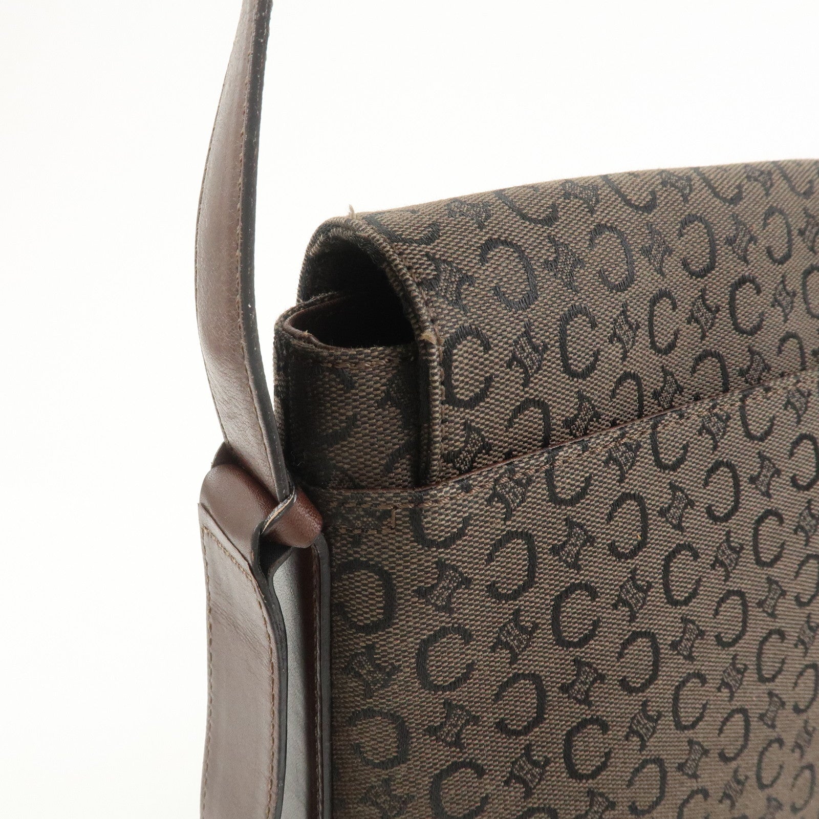 CELINE C Macadam Canvas Leather Shoulder Crossbody Bag Brown