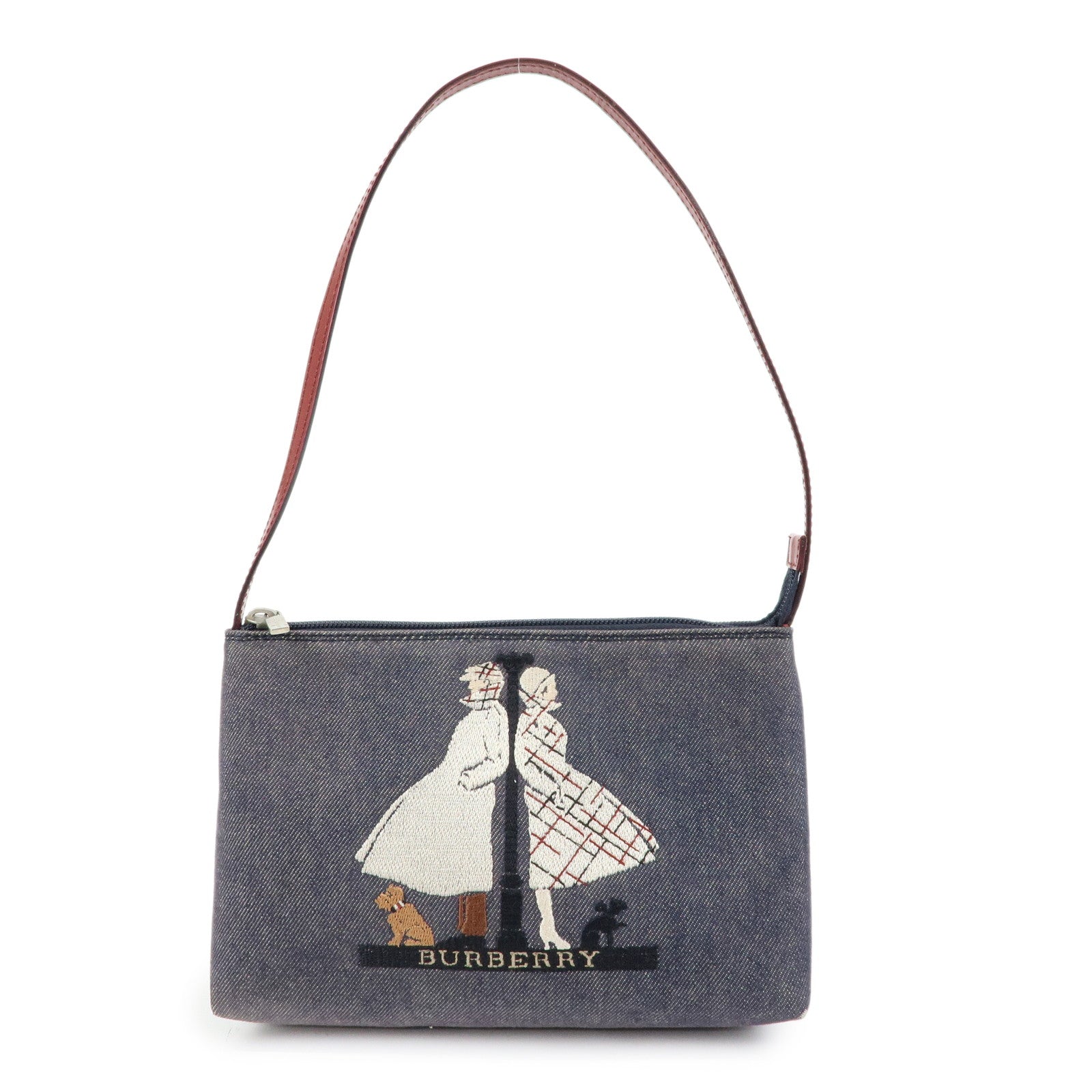 BURBERRY Denim Patent Leather Shoulder Bag Hand Bag Black Bordeaux