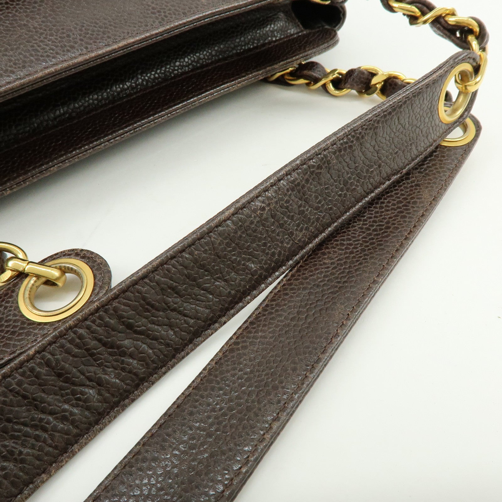 CHANEL Triple COCO Mark Caviarskin Chain Shoulder Bag Brown