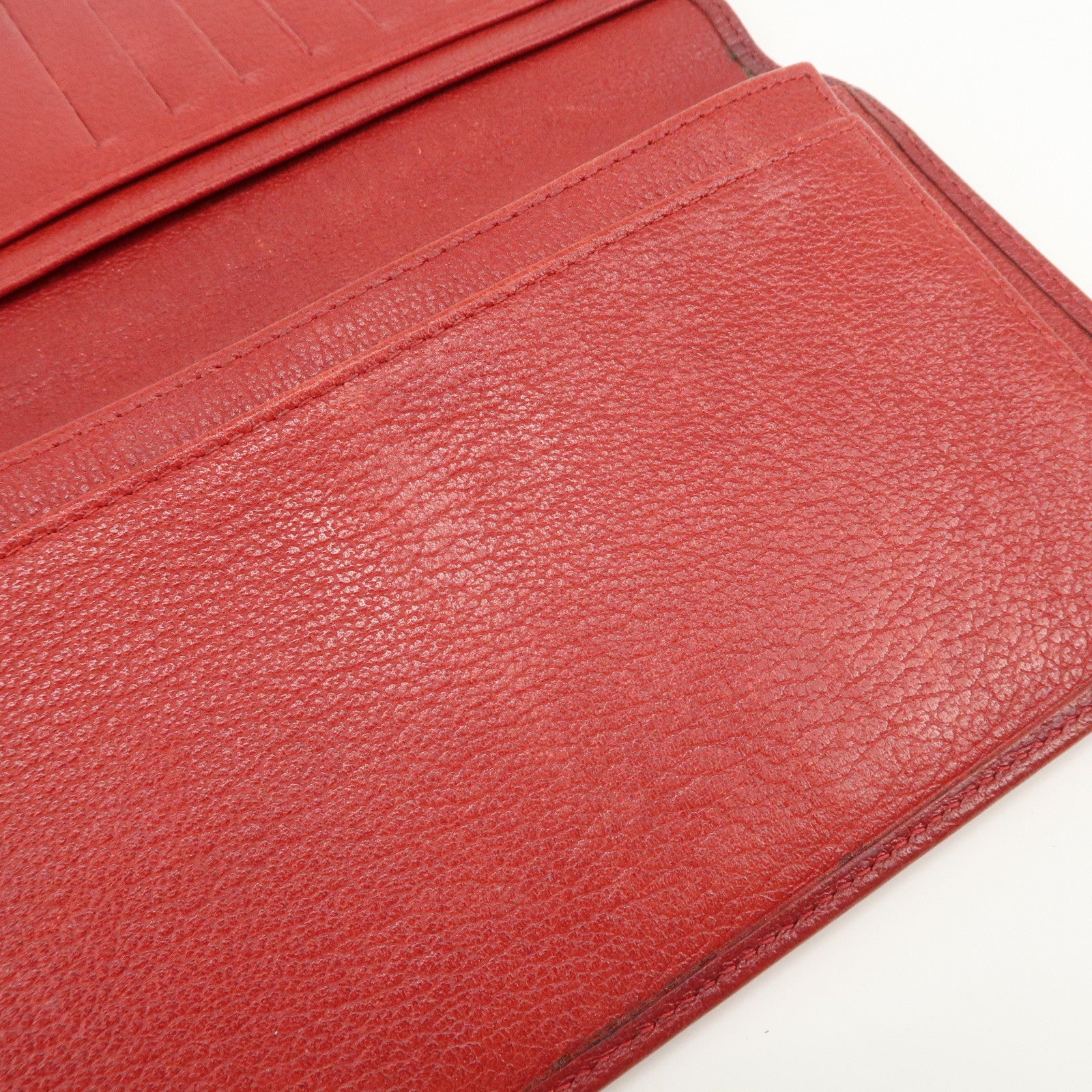 CHANEL COCO Mark Camellia Logo Leather Flap Long Wallet Red