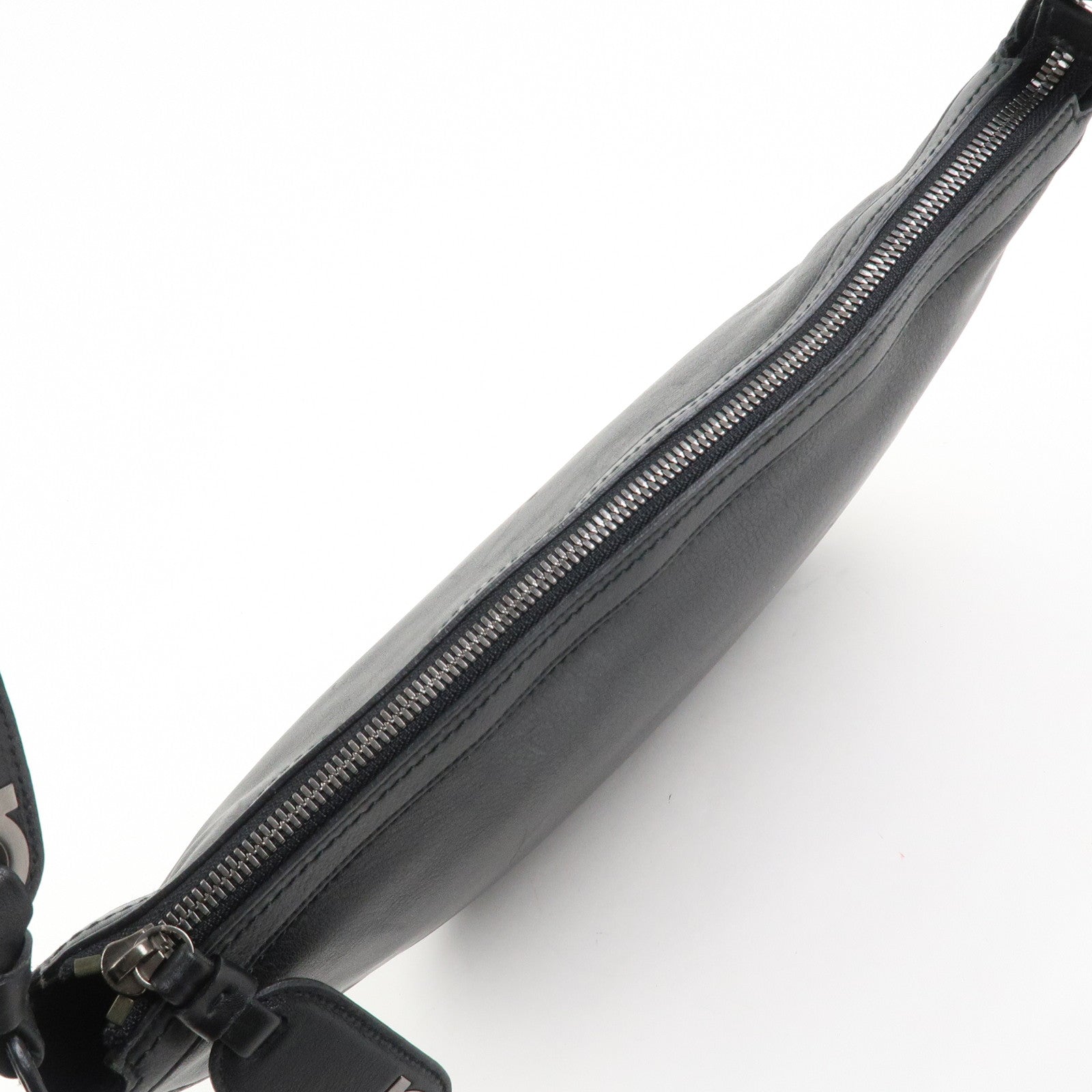 Ferragamo Gancini Leather Shoulder Bag Hand Bag Black