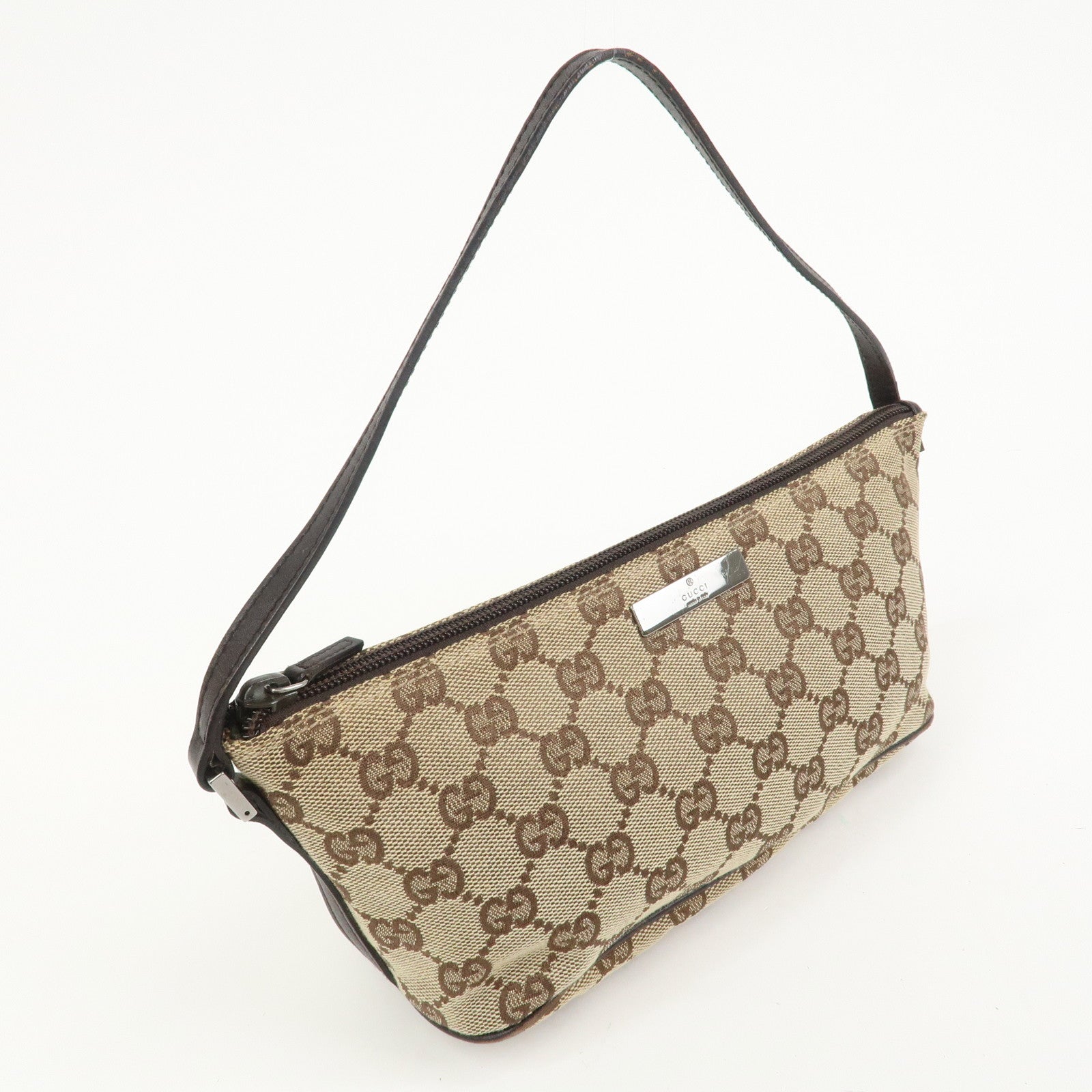 GUCCI Boat Bag GG Canvas Leather Hand Bag Brown 07198