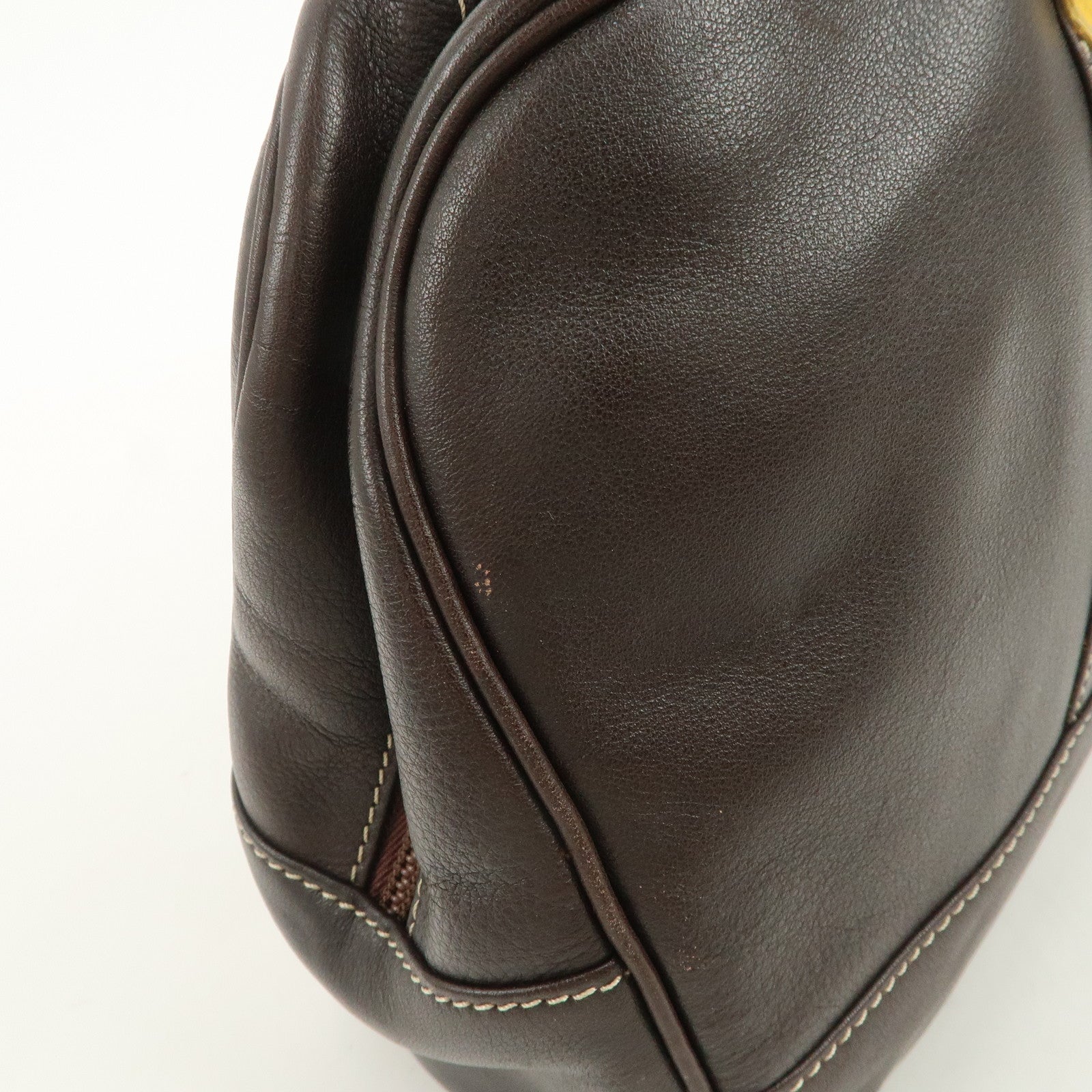 LOEWE Anagram Leather Boston Bag Hand Bag Dark Brown