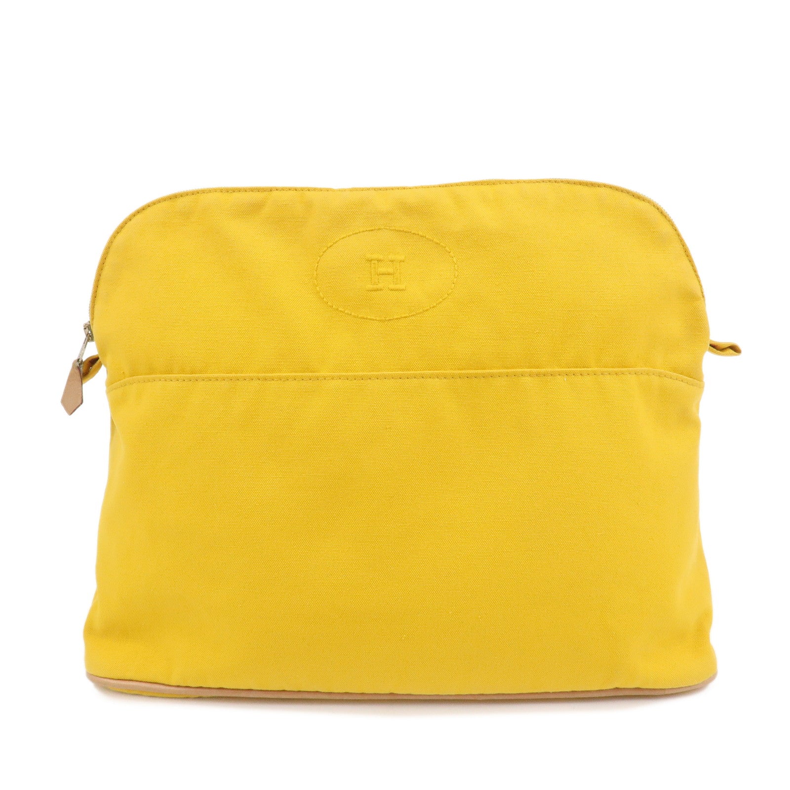HERMES Bolide Pouch GM Canvas Leather Cosmetic Pouch Yellow