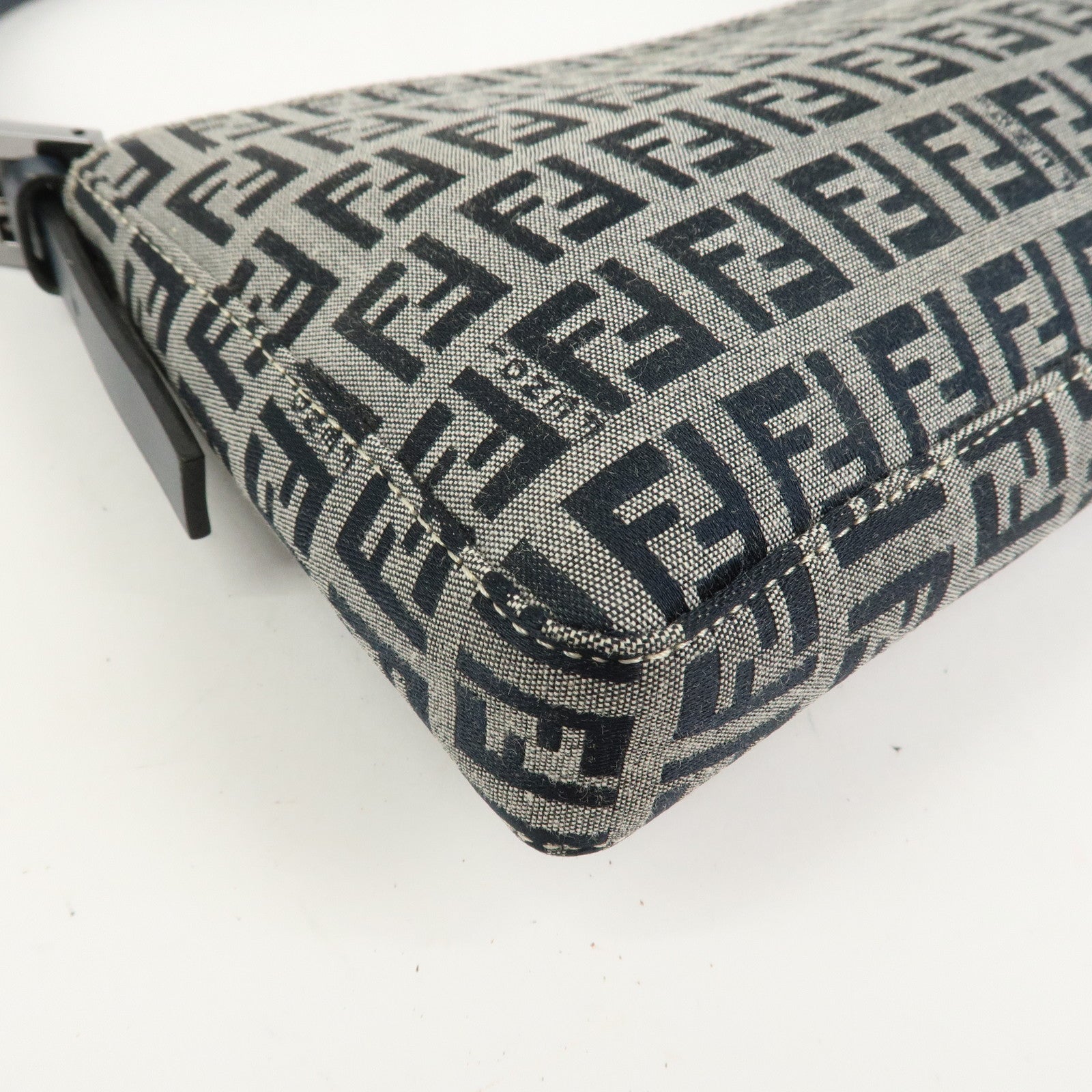 FENDI Zucchino Canvas Leather Shoulder Bag Hand Bag Navy 8BR042