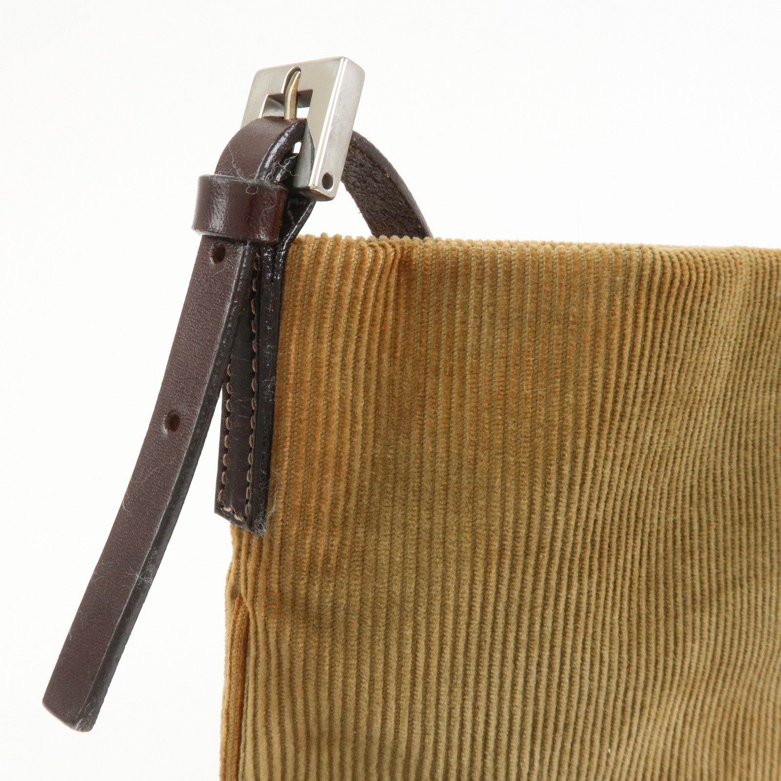 FENDI Corduroy Leather Shoulder Bag Brown 26733