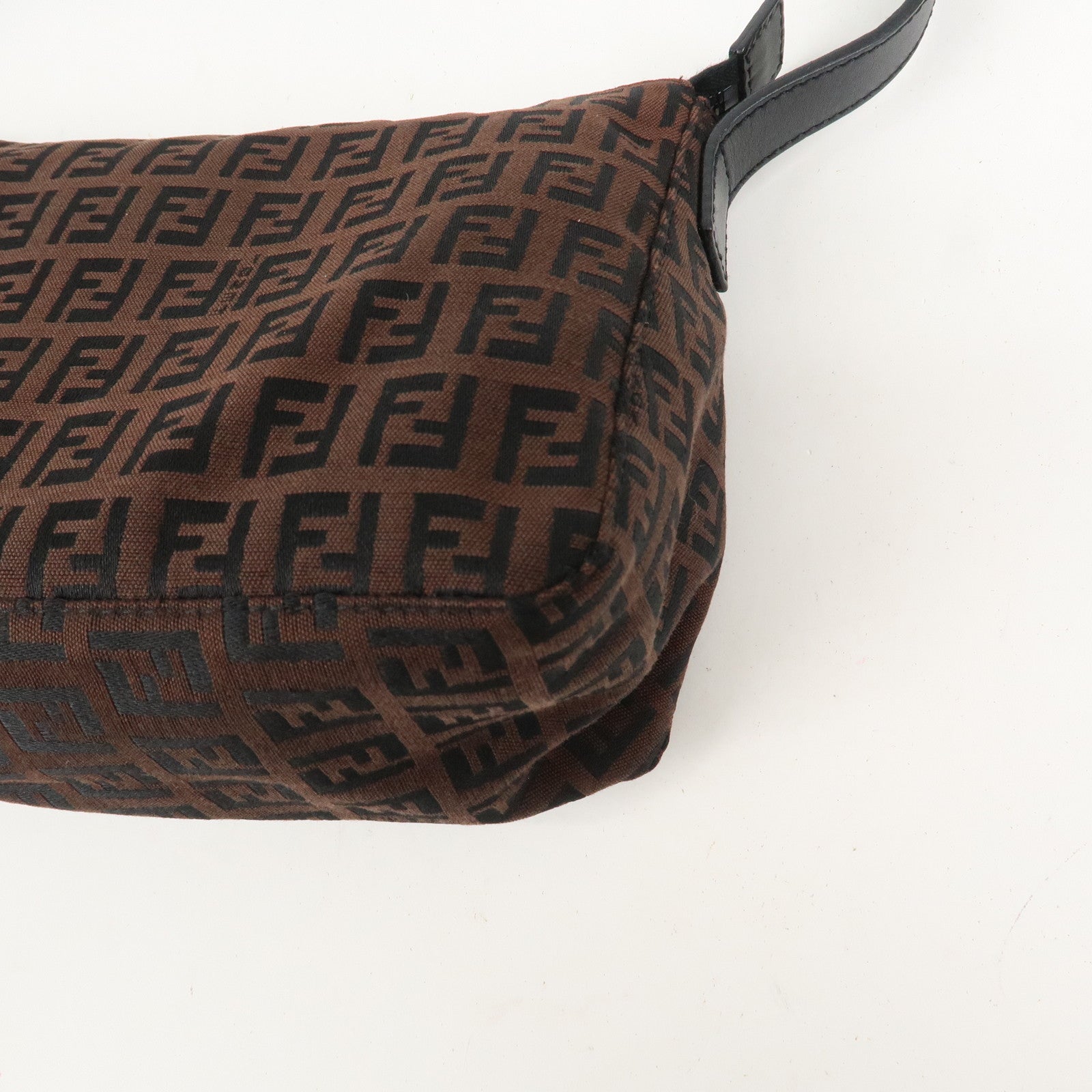 FENDI Zucchino Canvas Leather Shoulder Bag Hand Bag Brown 8BR444