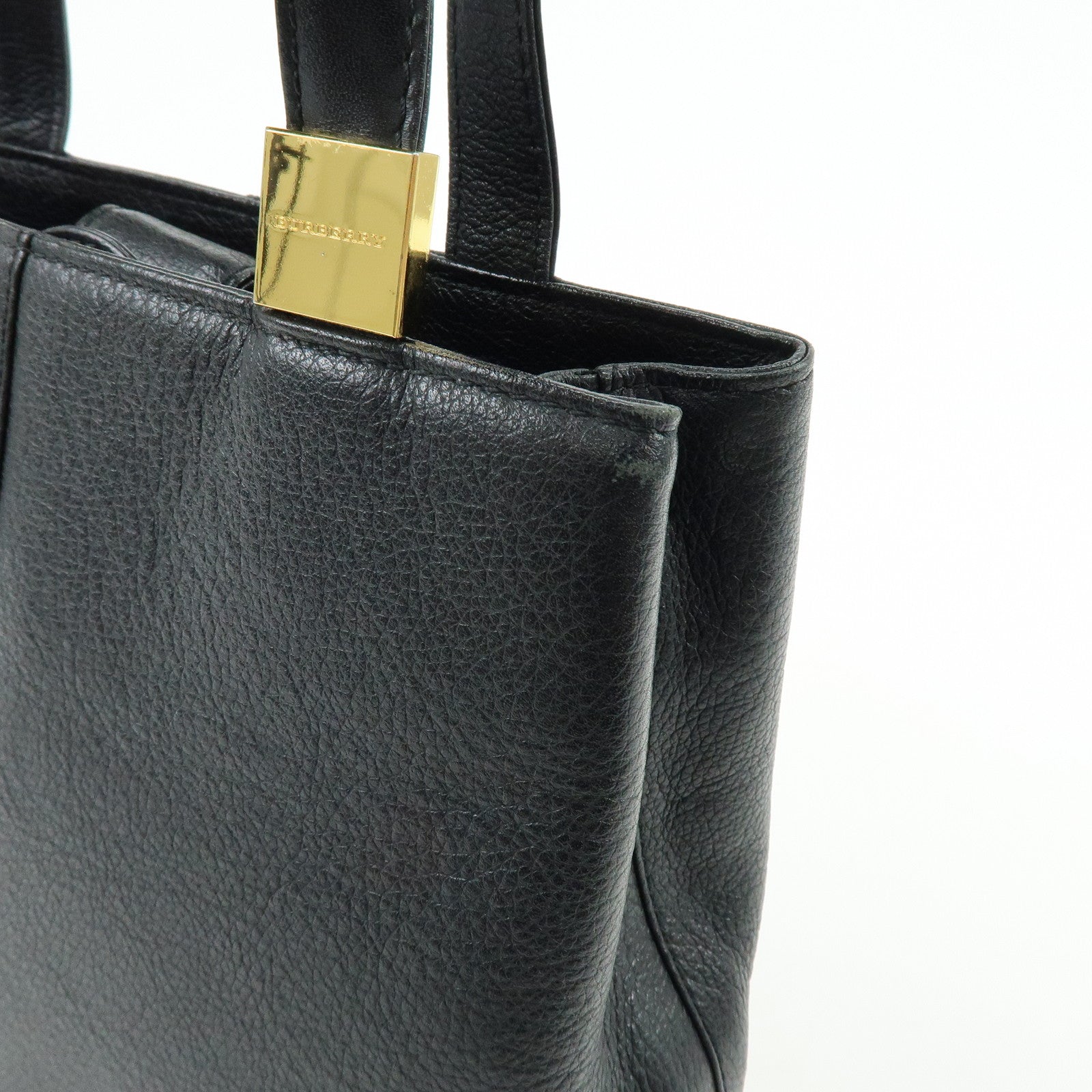 BURBERRY Logo Leather Mini Hand Bag Tote Bag Black