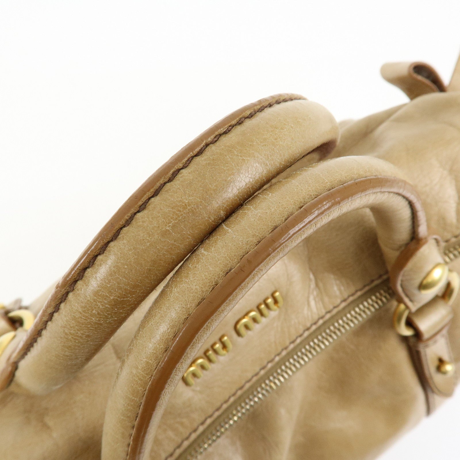 MIU MIU Leather 2Way Bag Hand Bag Shoulder Bag Beige RT0438