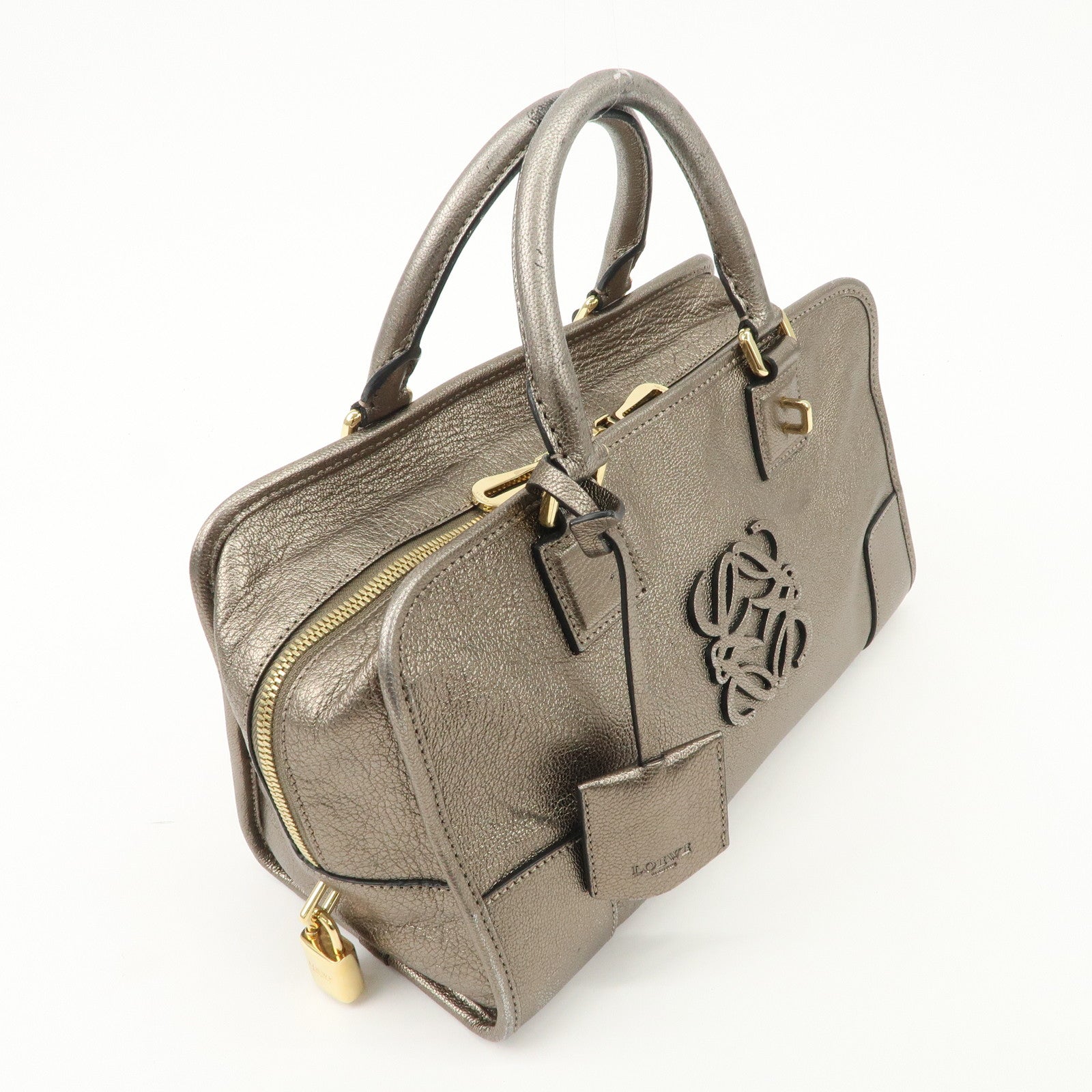 LOEWE Anagram Amazona 28 Leather Hand Bag Gold Used