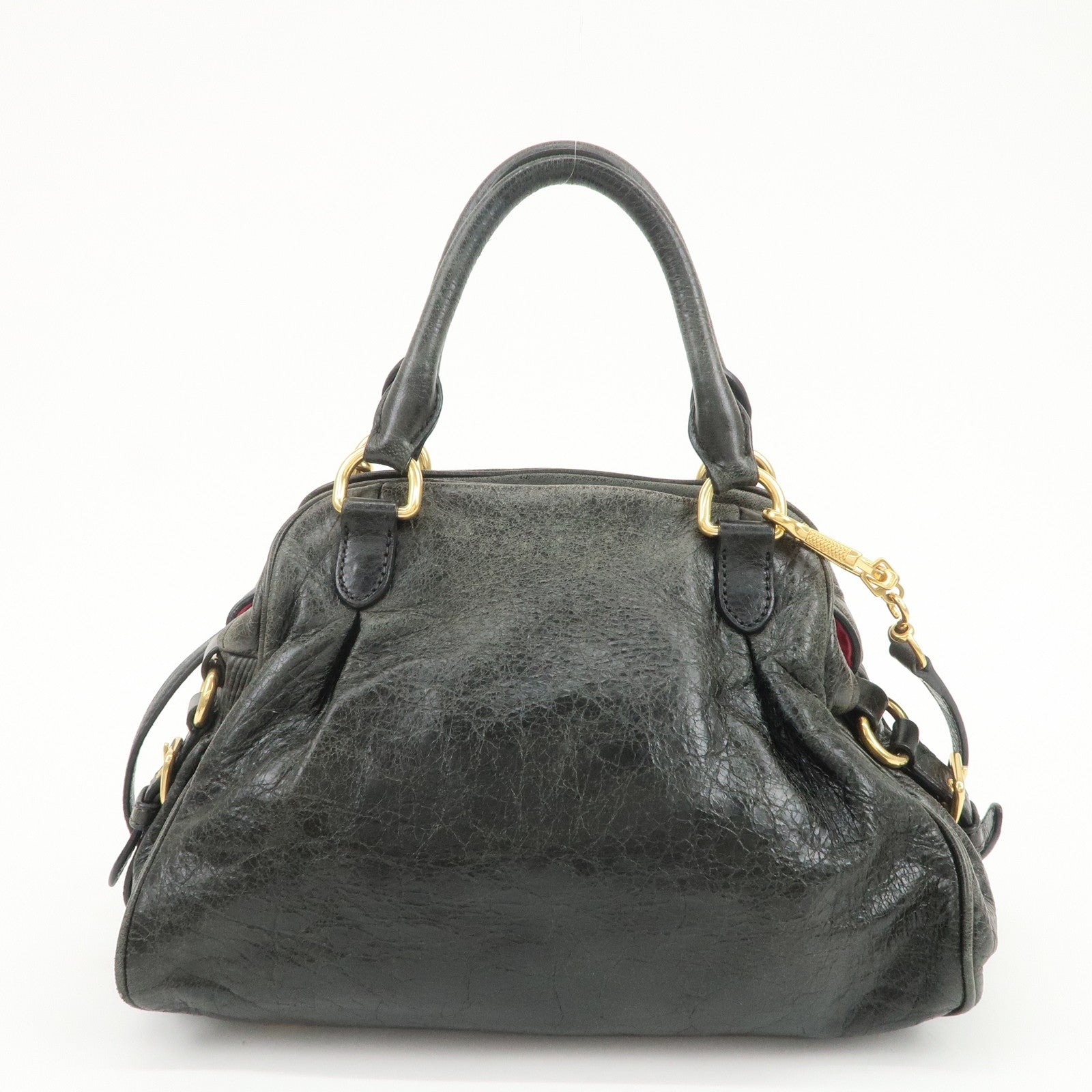 MIU MIU Logo Leather 2Way Bag Hand Bag Shoulder Bag Black