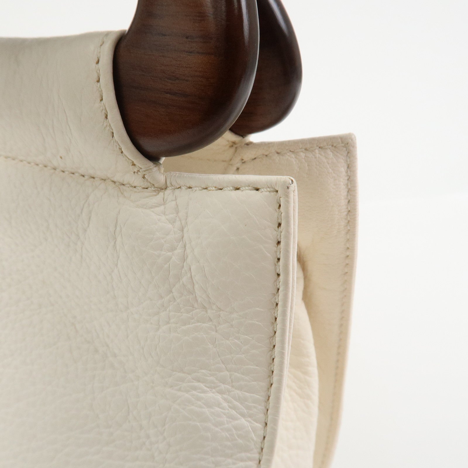 CHANEL COCO Mark Leather Wood Hand Bag Ivory