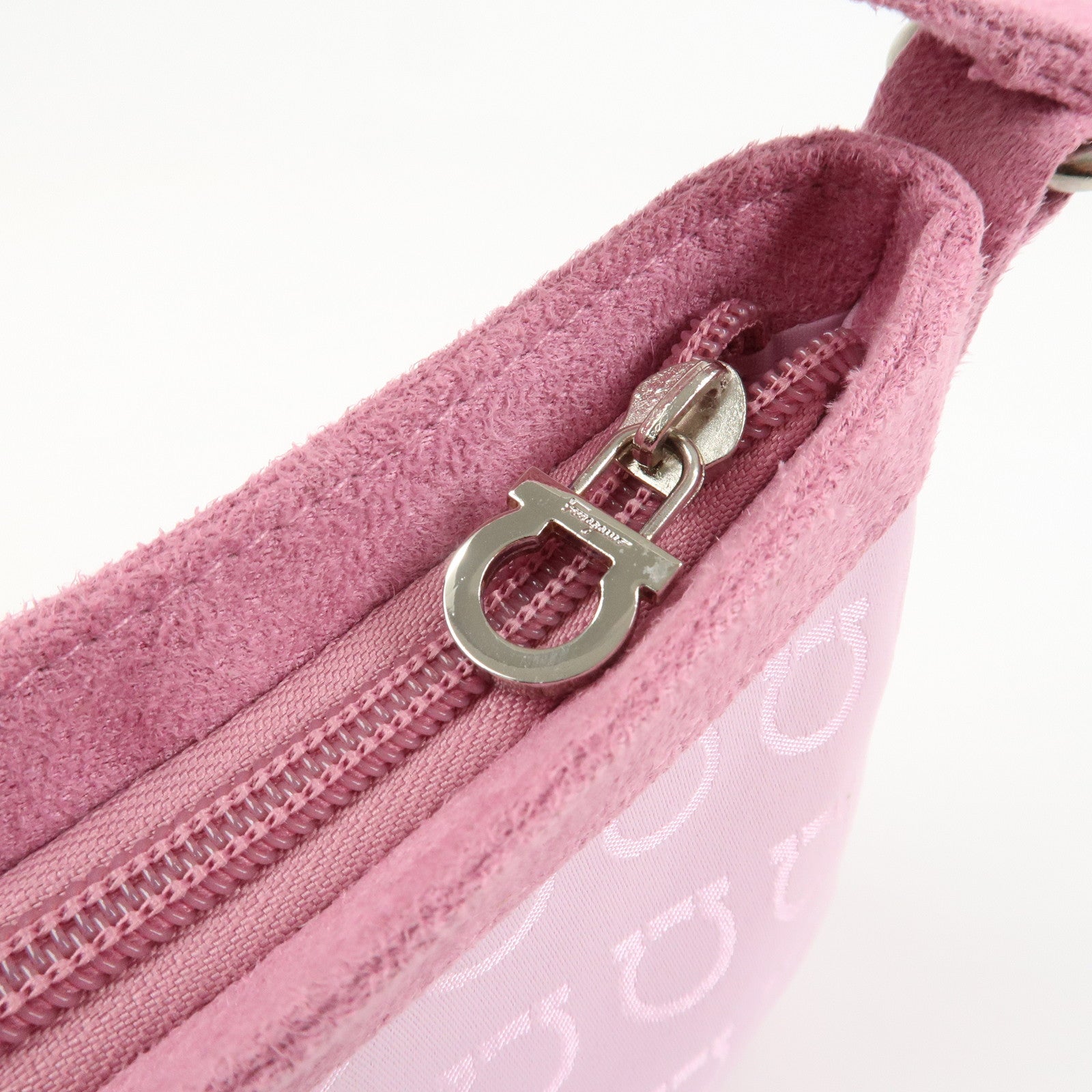 Ferragamo Gancini Nylon Suede Hand Bag Pouch Pink