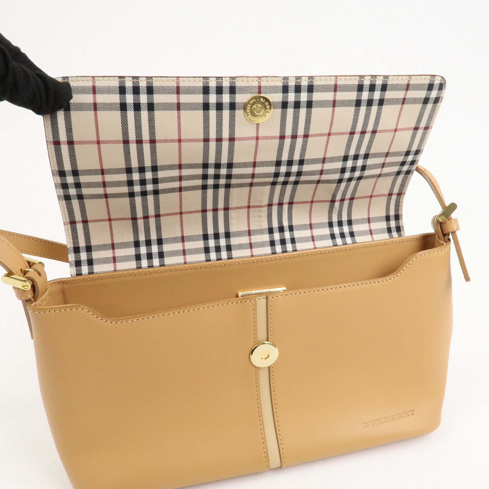 BURBERRY Leather Shoulder Bag Hand Bag Beige Gold HDW