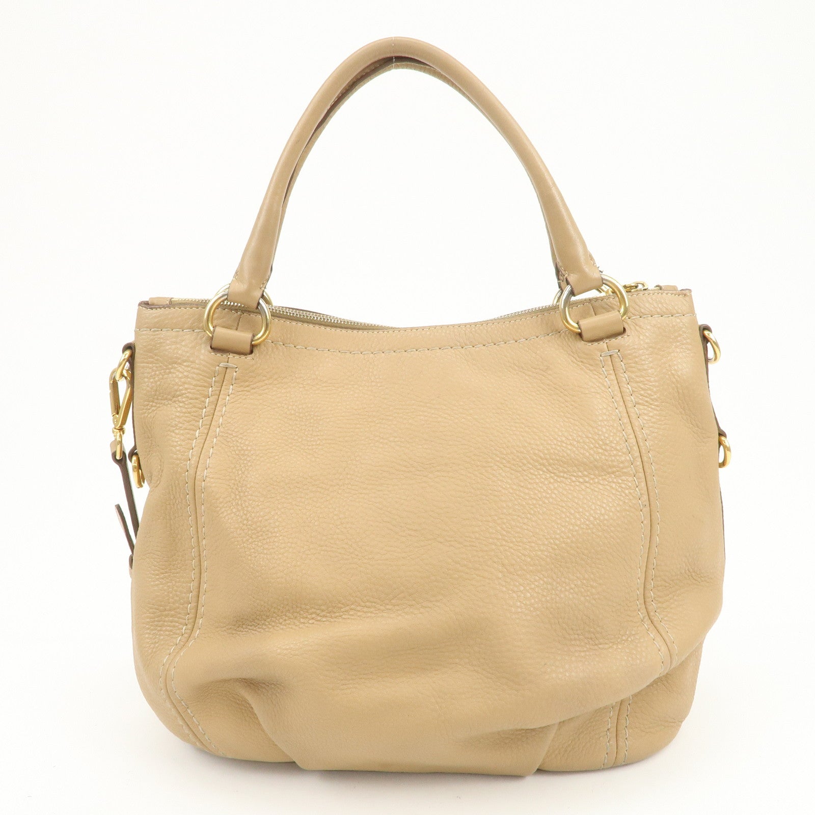 PRADA Logo Leather 2Way Bag Hand Bag Shoulder Bag Camel