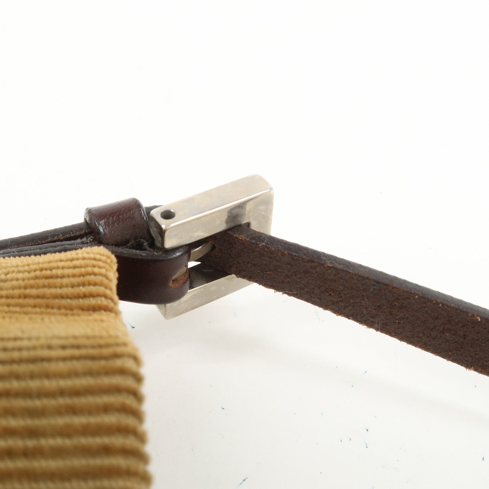 FENDI Corduroy Leather Shoulder Bag Brown 26733