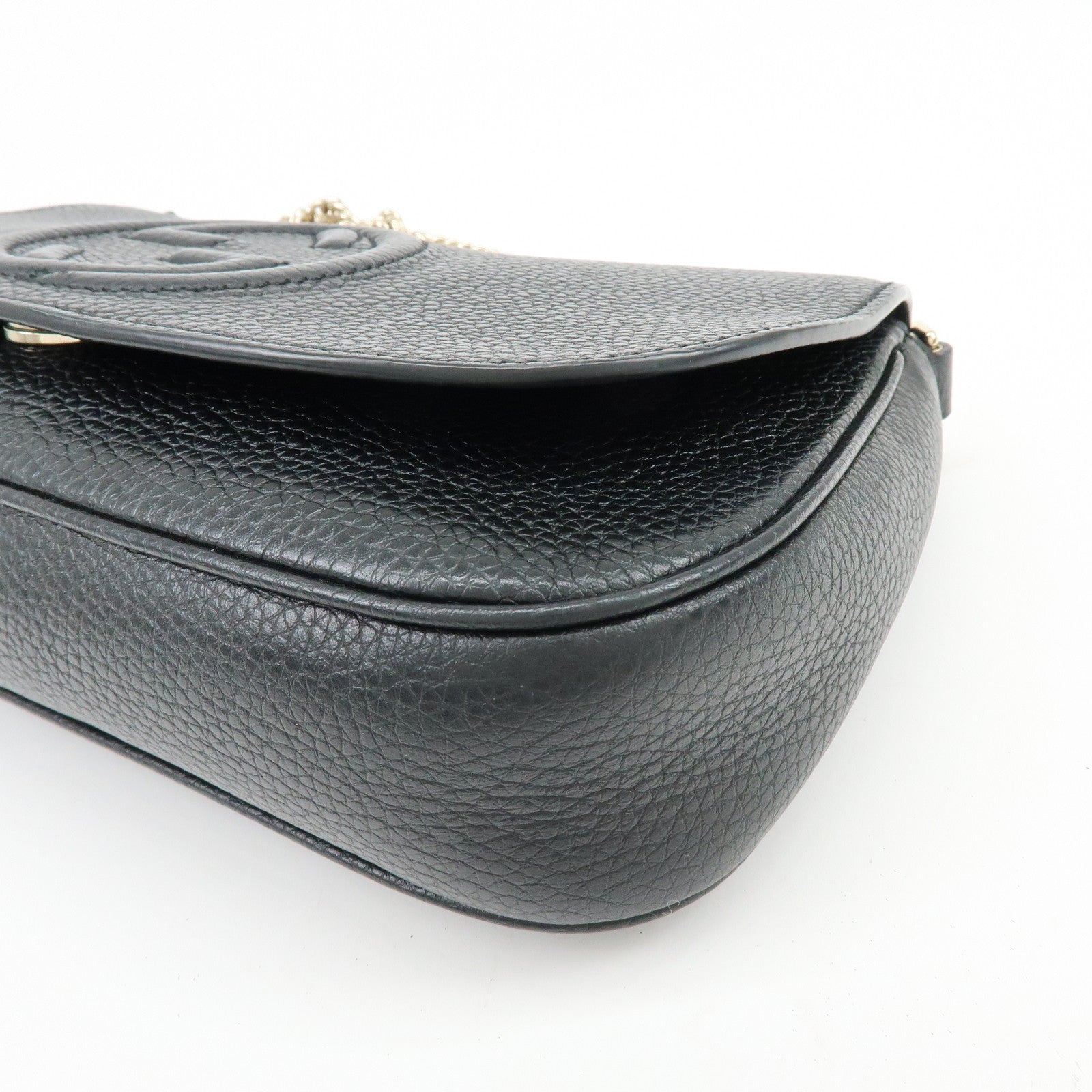 GUCCI SOHO Interlocking G Leather Chain Shoulder Bag Black 536224