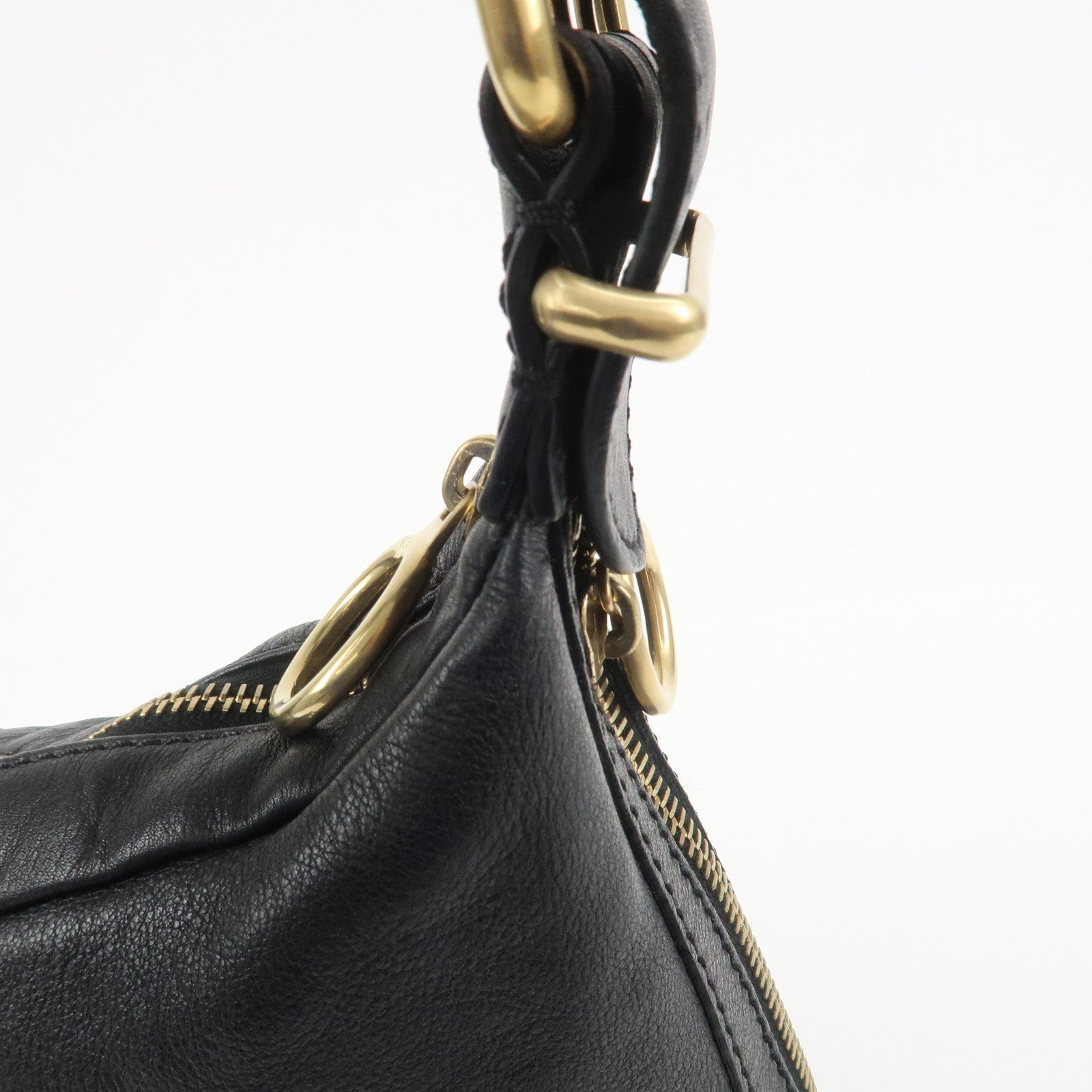 FENDI Logo Leather Shoulder Bag Hand Bag Black 8BR228