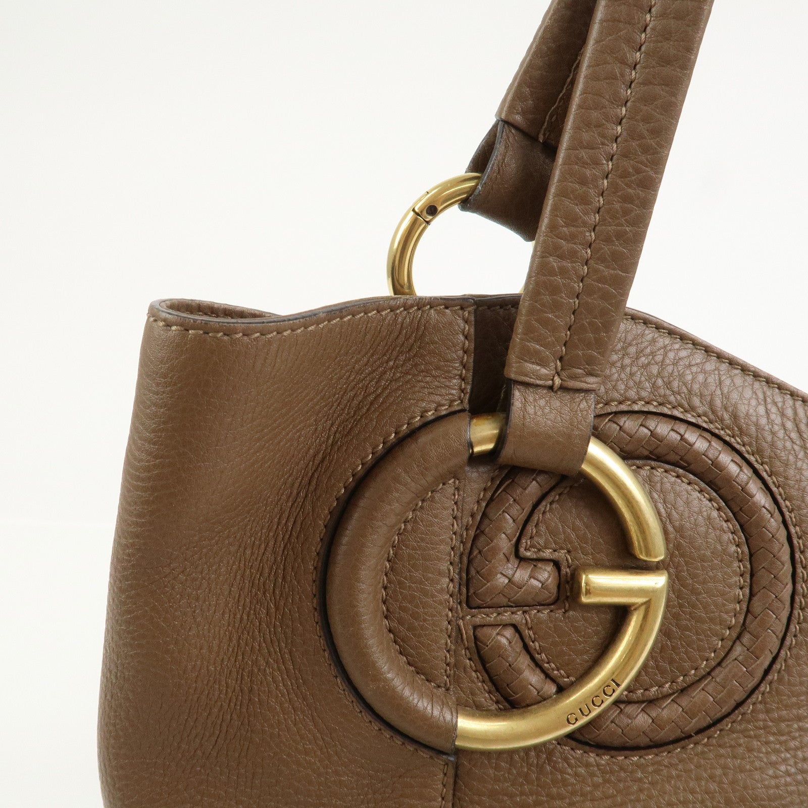 GUCCI Interlocking G Leather Tote Bag Shoulder Bag Brown 309531
