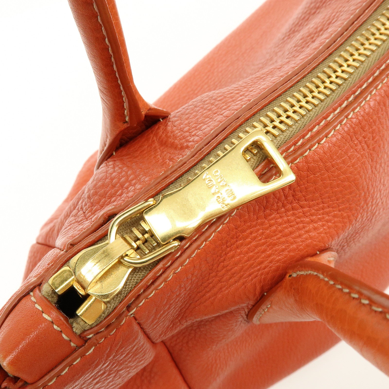 PRADA Logo Leather 2Way Bag Hand Bag Shoulder Bag Orange