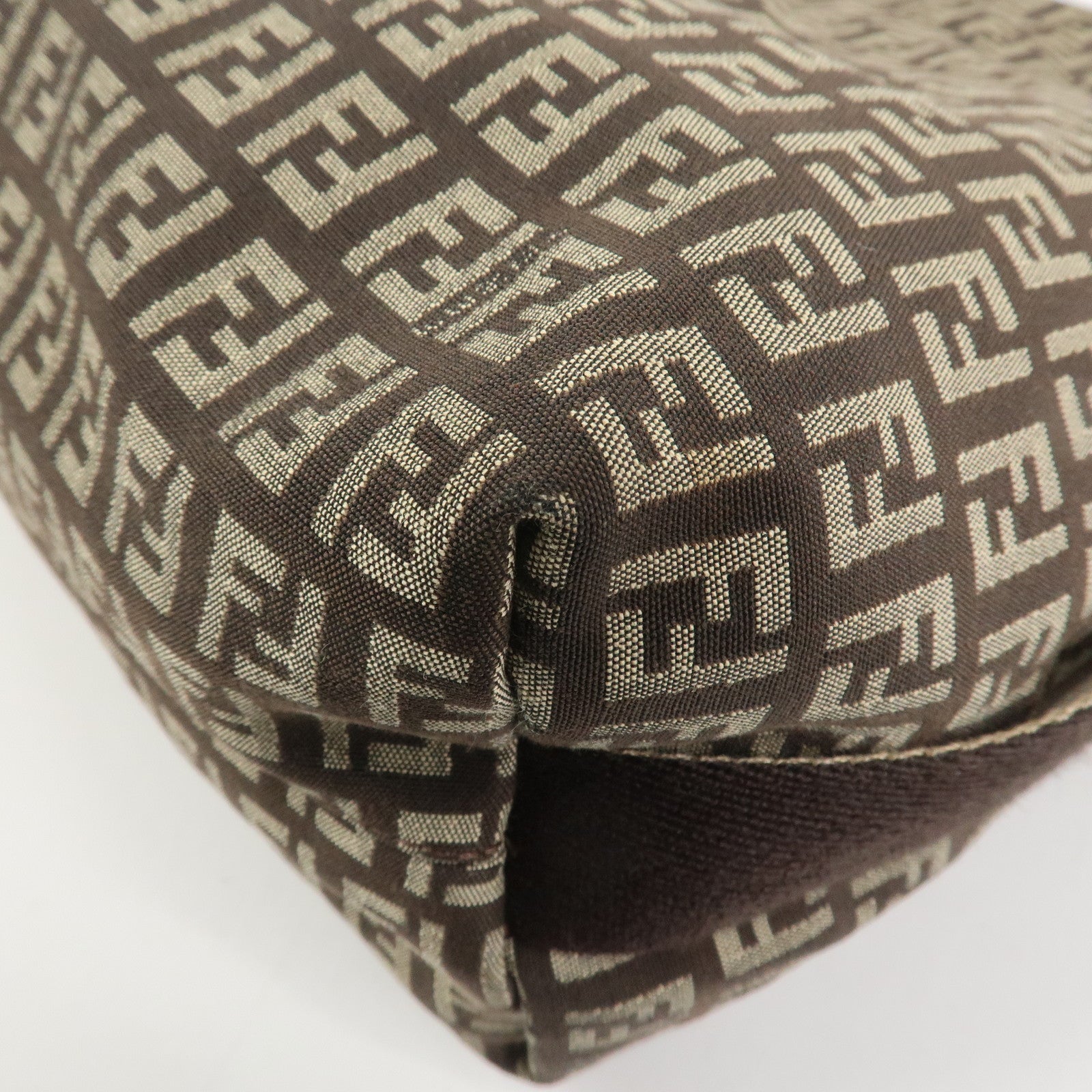 FENDI Zucchino Canvas Shoulder Bag Crossbody Bag Brown 8BR318