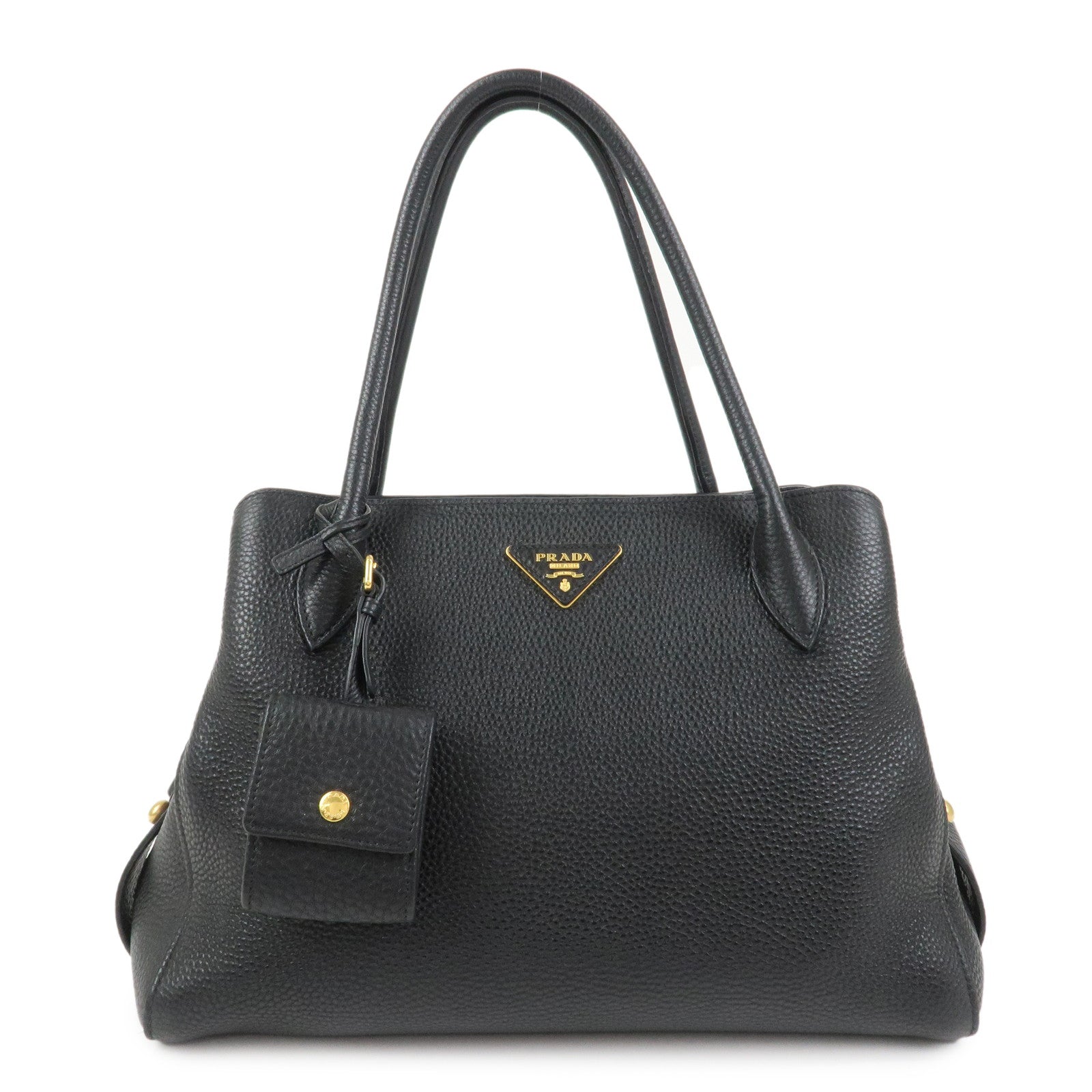 PRADA Triangle Logo Leather 2 Way Bag Hand Bag Black 1BA127