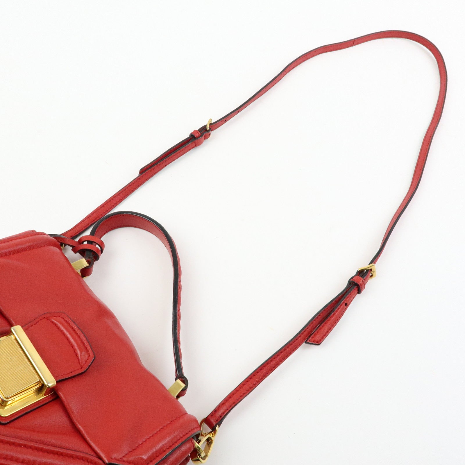MIU MIU Leather 2Way Bag Hand Bag Shoulder Bag Crossbody Bag Red