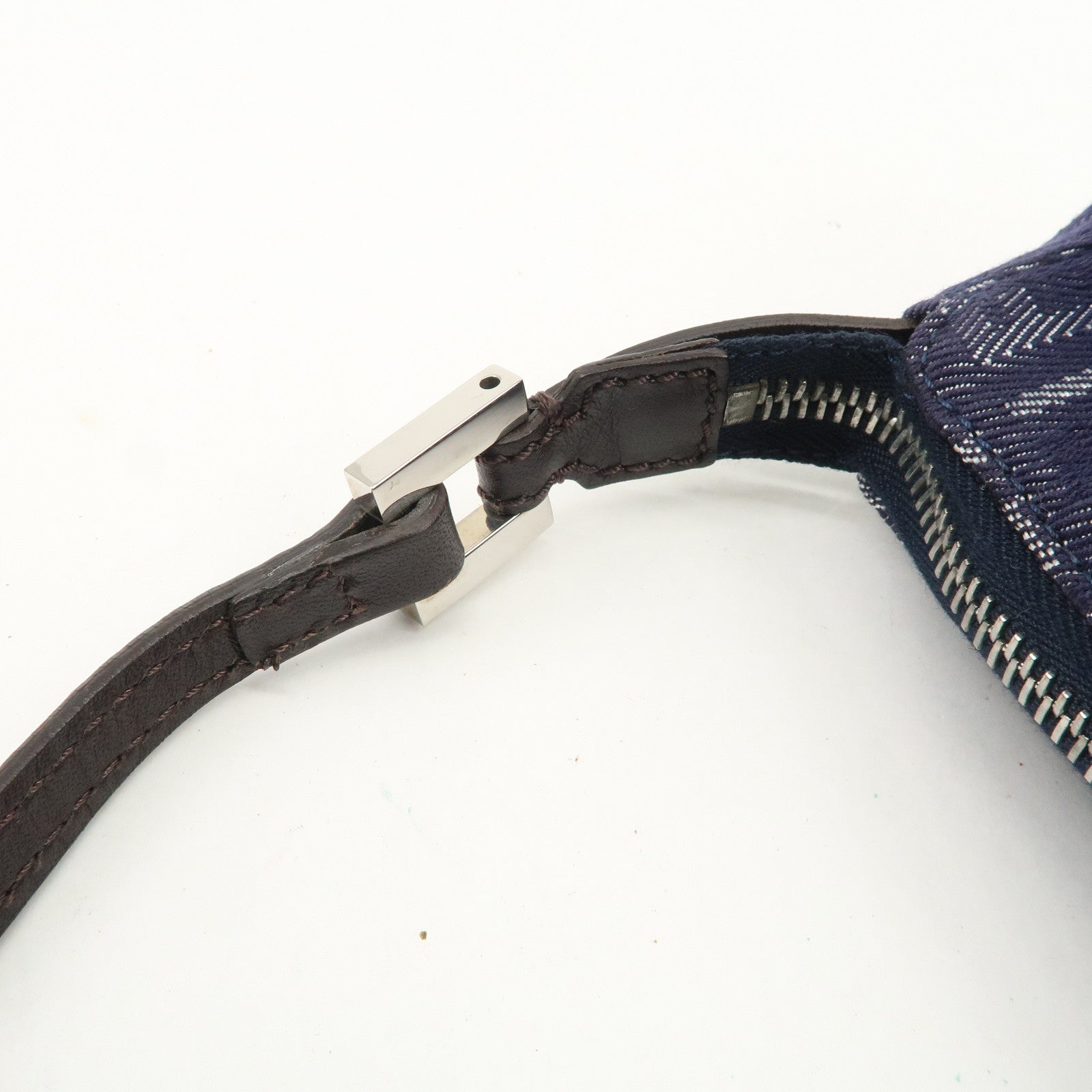 FENDI Zucchino Canvas Leather Shoulder Bag Pouch Navy 8BR249 Used