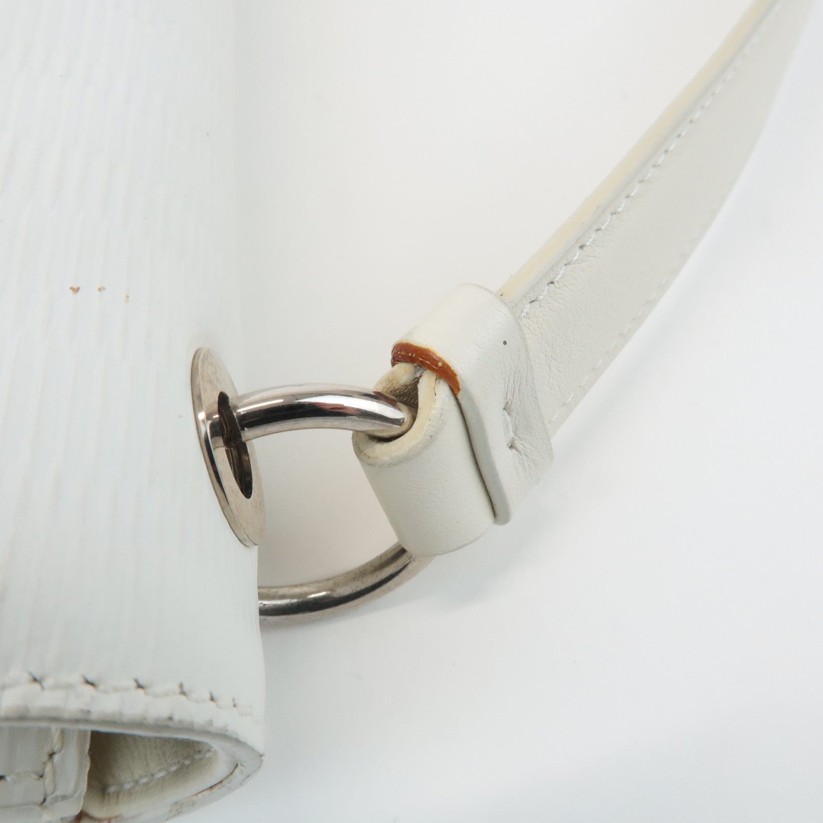 Ferragamo Gancini  Leather Shoulder Bag White Silver HDW Used