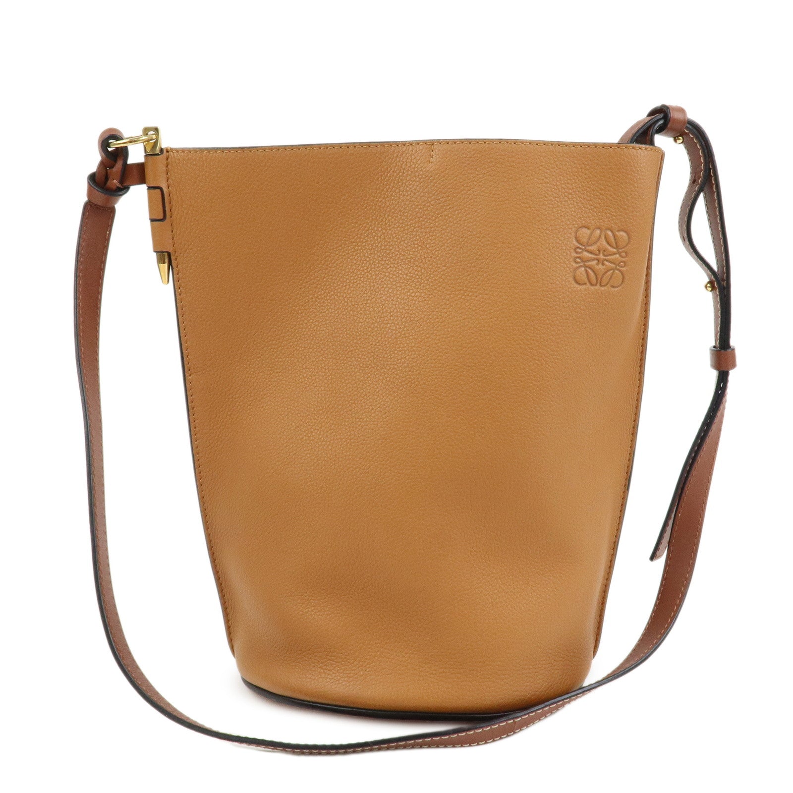 LOEWE Anagram Calf Leather Gate Bag Bucket Small Shoulder Bag Brown