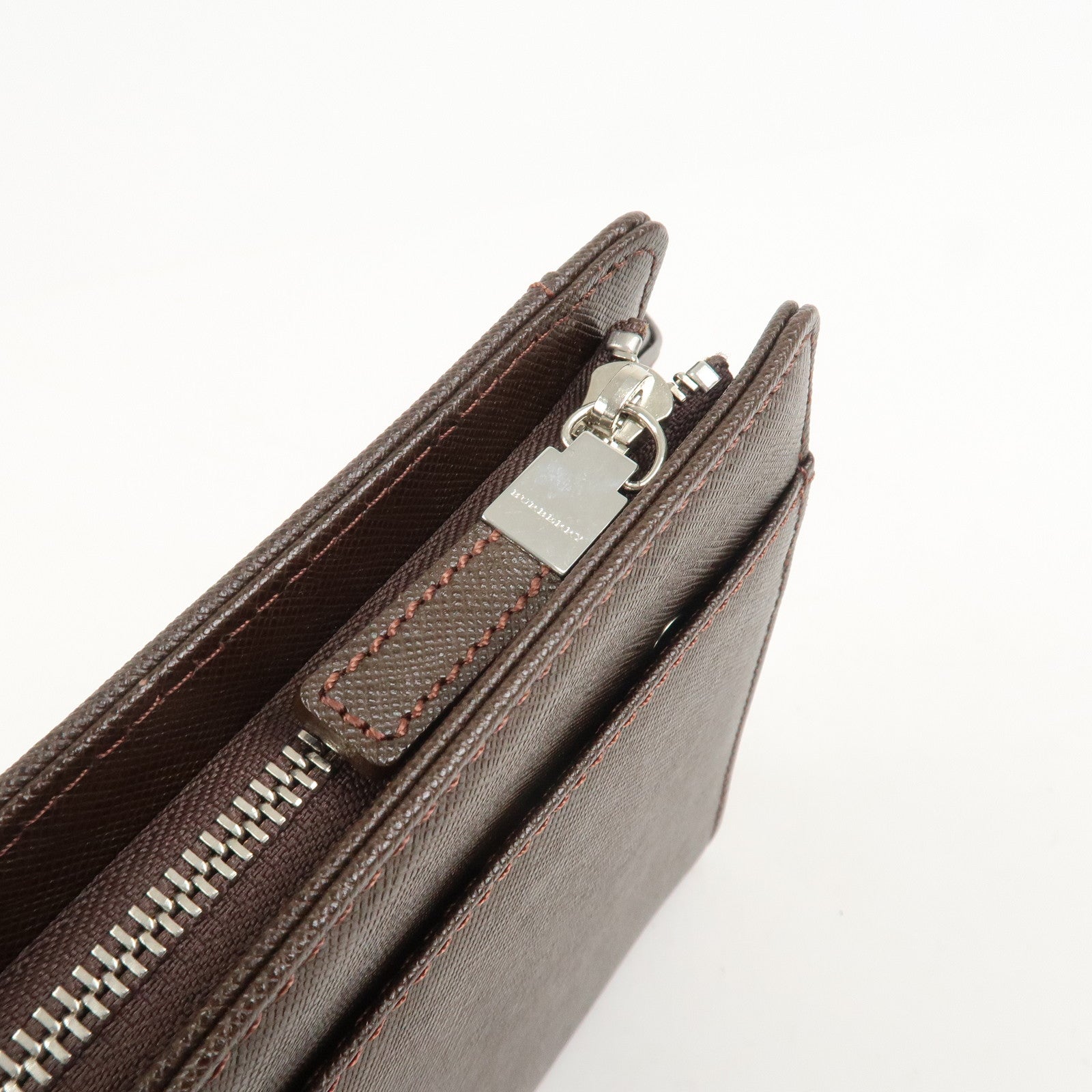 BURBERRY Leather Clutch Bag Hand Bag Pouch Brown