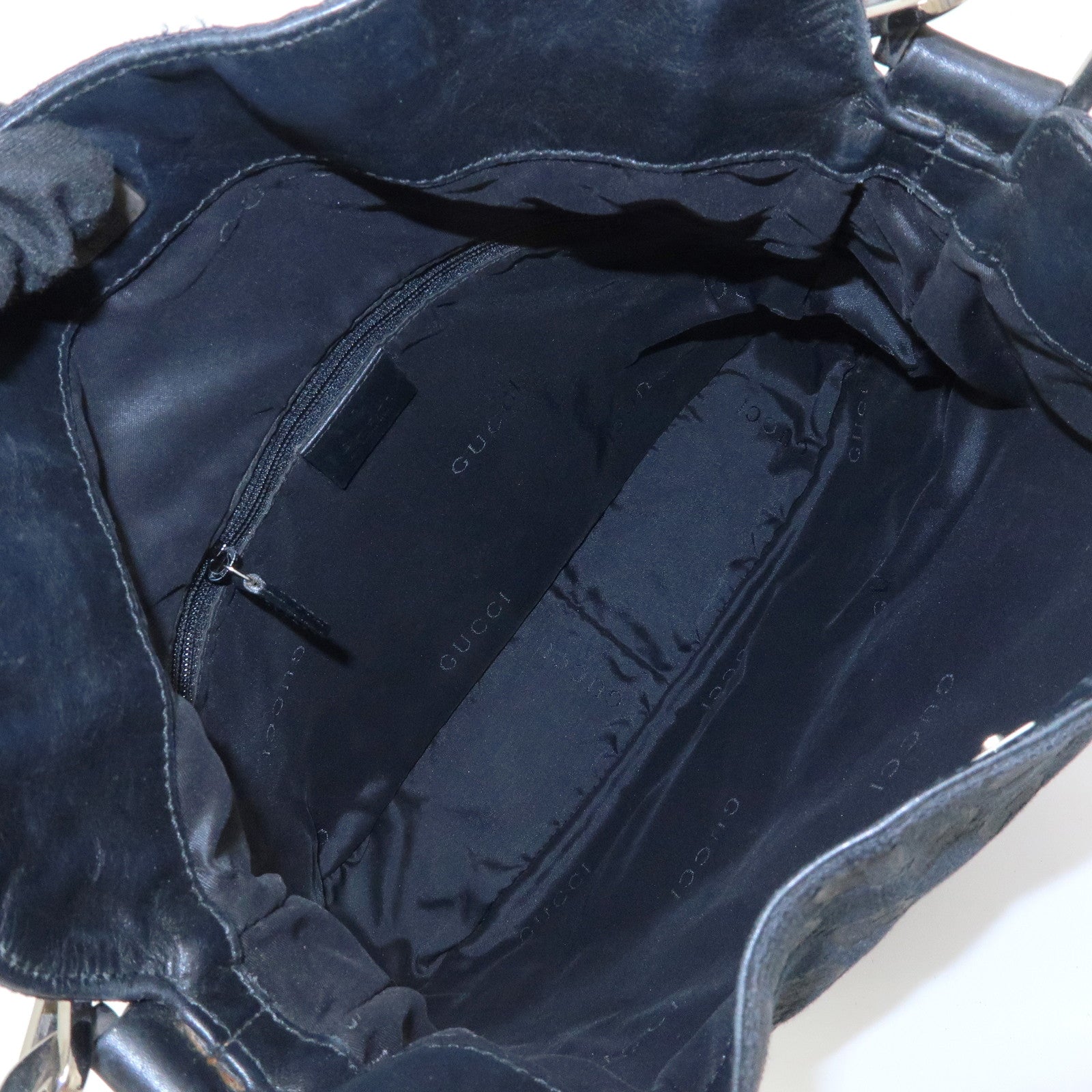 GUCCI Bamboo GG Canvas Leather Shoulder Bag Black 001・4095・001553